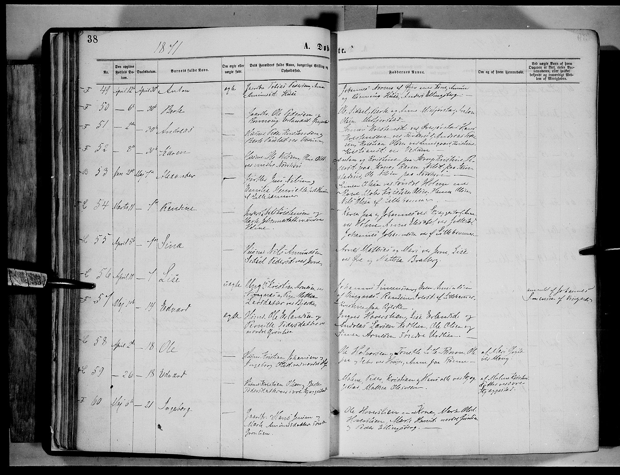 Fåberg prestekontor, AV/SAH-PREST-086/H/Ha/Haa/L0007: Parish register (official) no. 7, 1868-1878, p. 38