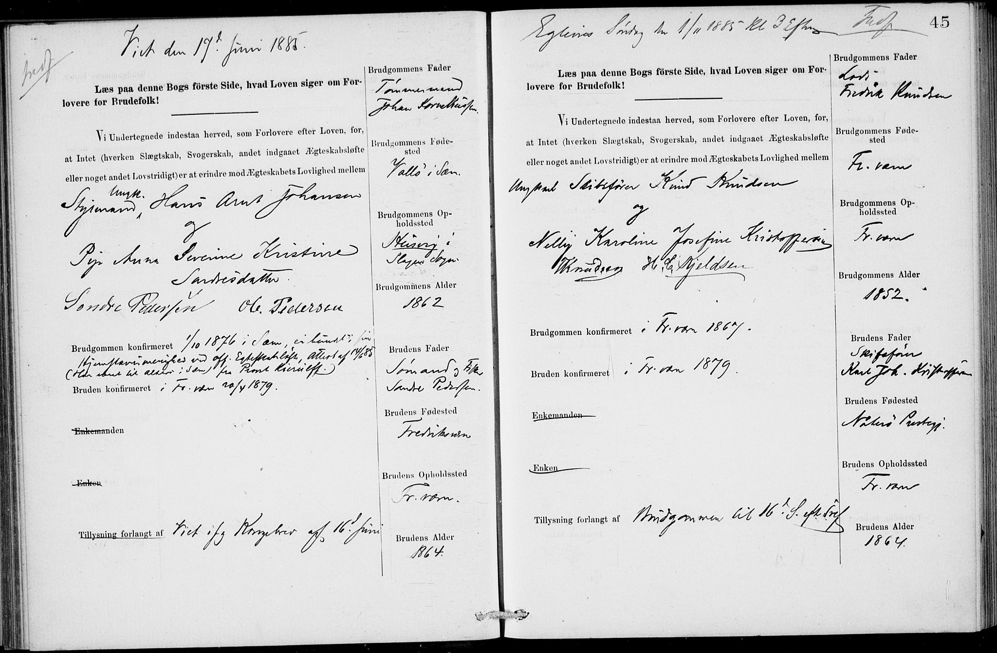 Stavern kirkebøker, AV/SAKO-A-318/H/Ha/L0001: Banns register no. 1, 1875-1918, p. 45