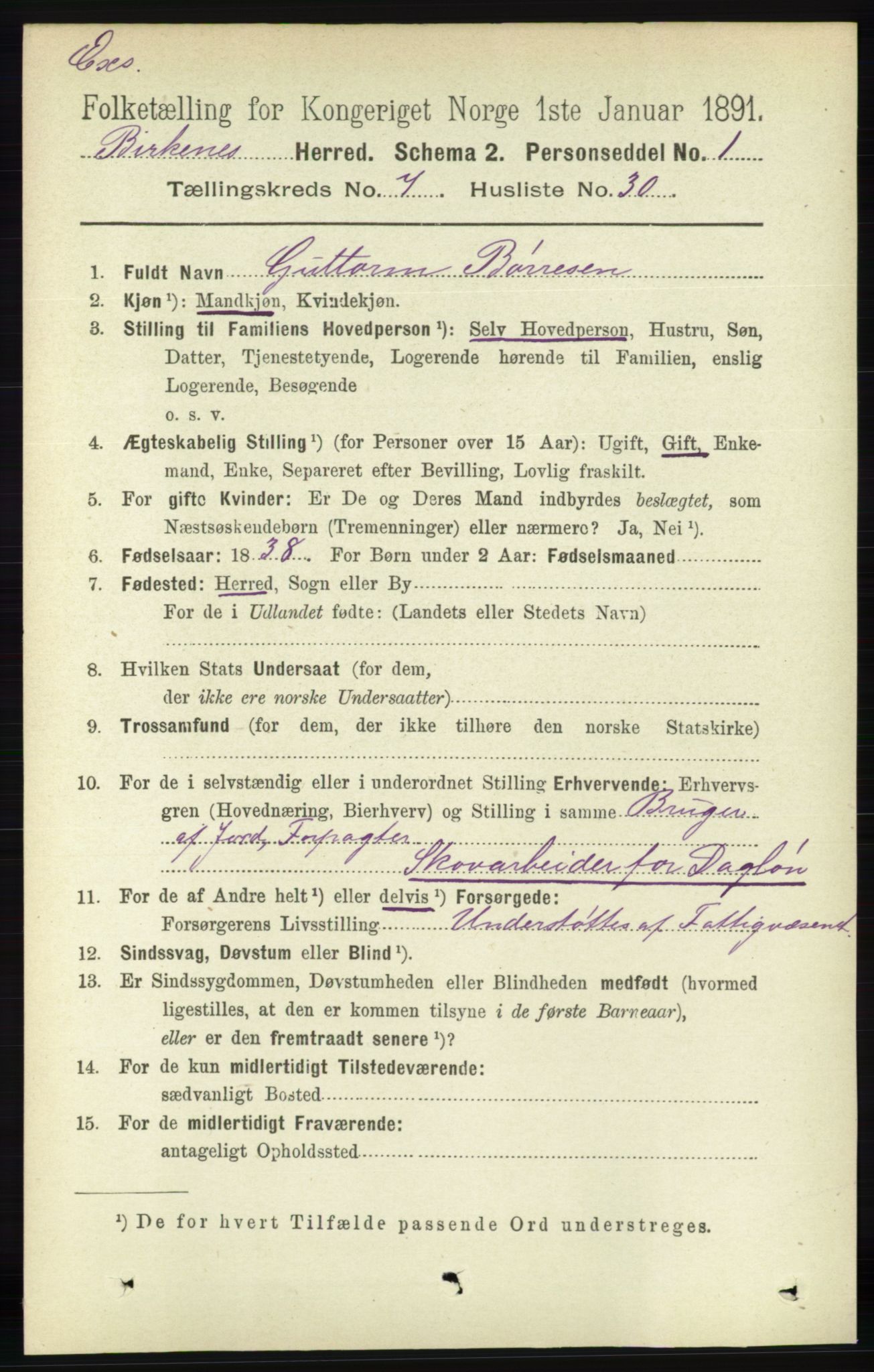 RA, Census 1891 for Nedenes amt: Gjenparter av personsedler for beslektede ektefeller, menn, 1891, p. 902