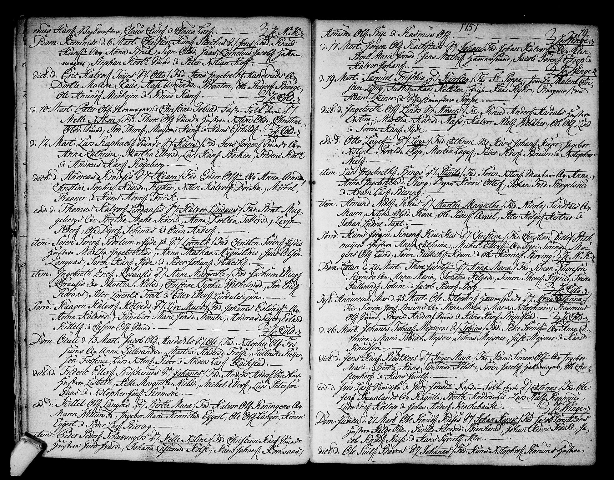 Kongsberg kirkebøker, SAKO/A-22/F/Fa/L0004: Parish register (official) no. I 4, 1756-1768, p. 19