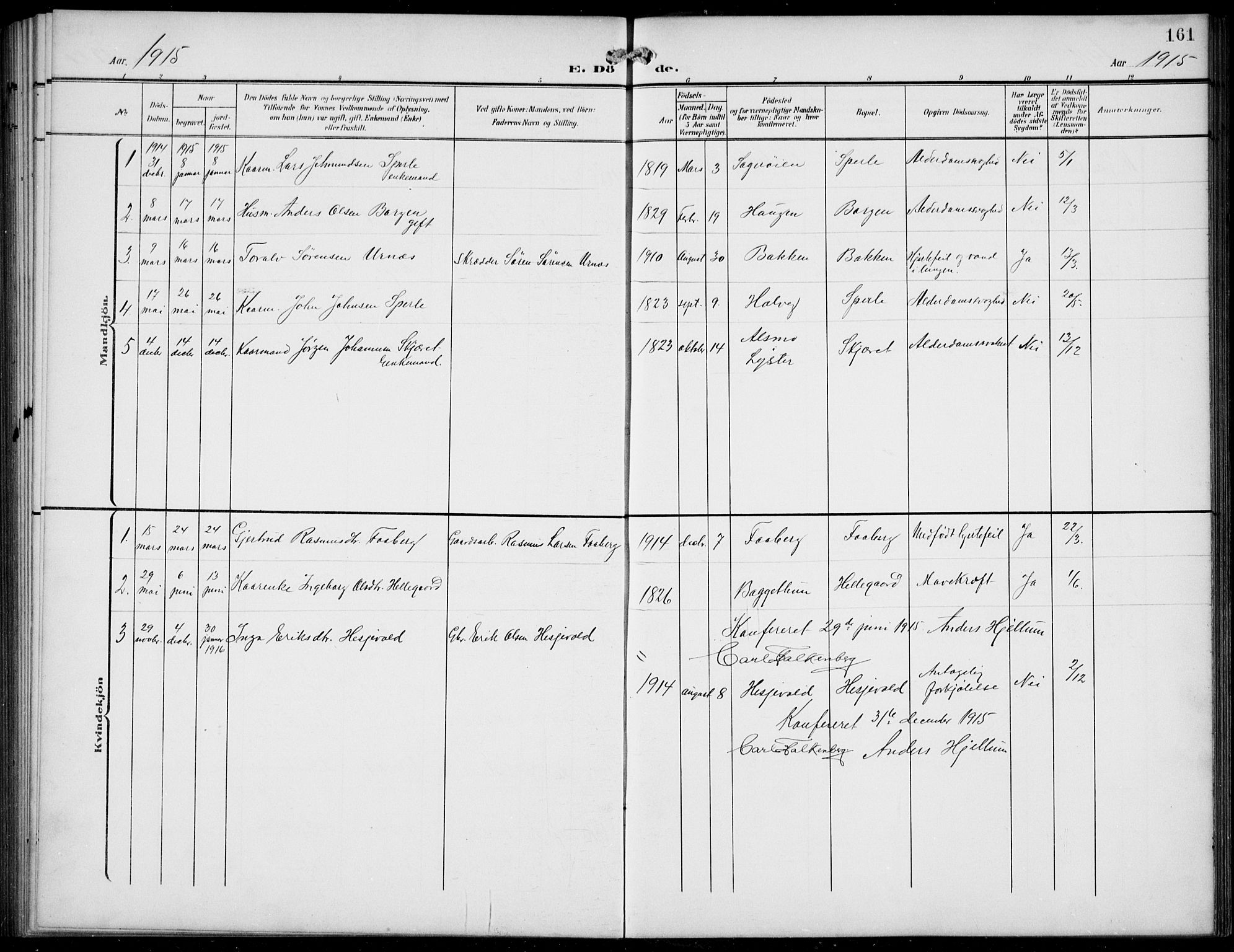 Jostedal sokneprestembete, AV/SAB-A-80601/H/Hab/Haba/L0002: Parish register (copy) no. A 2, 1907-1931, p. 161