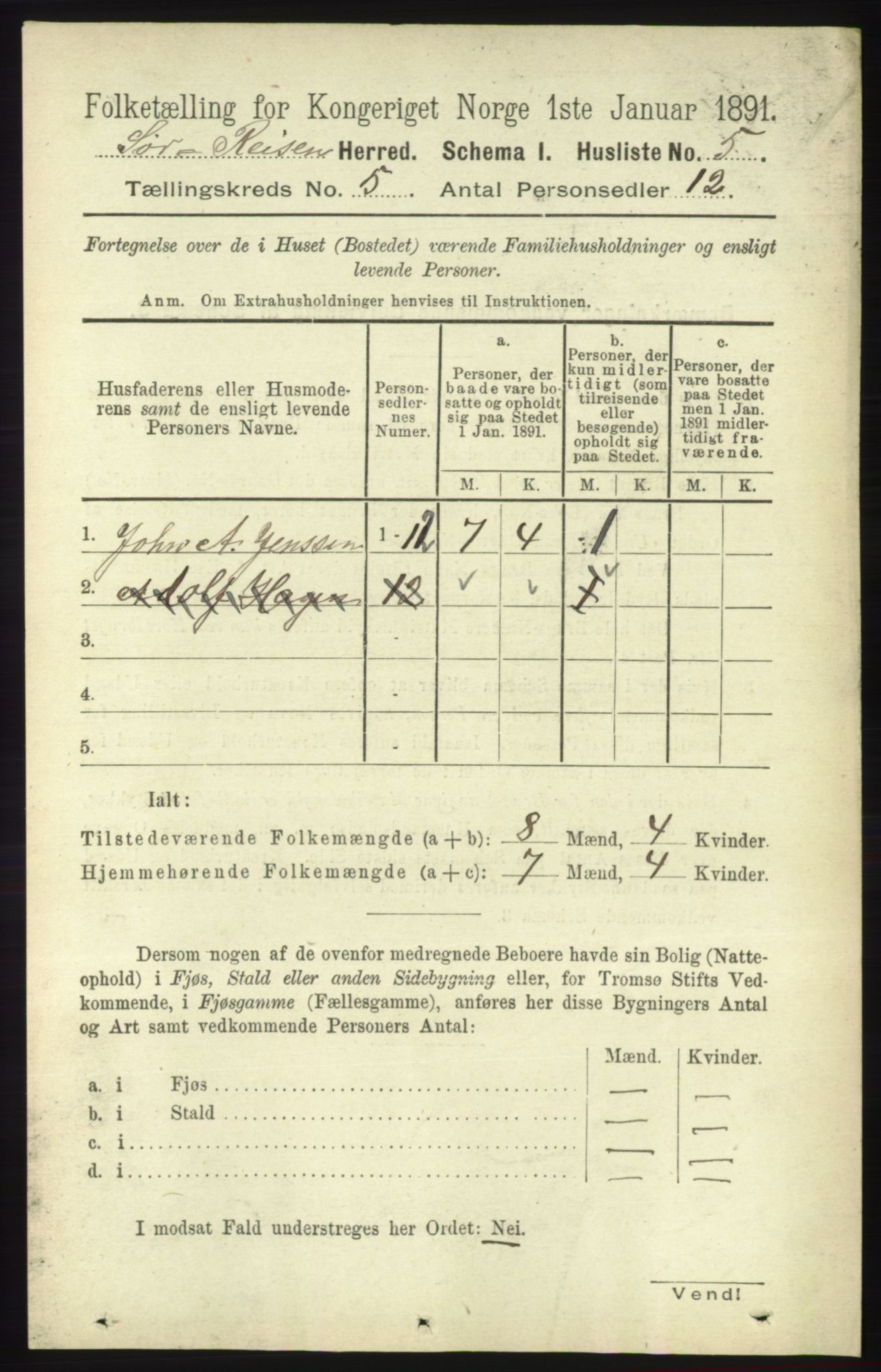 RA, 1891 census for 1925 Sørreisa, 1891, p. 1512