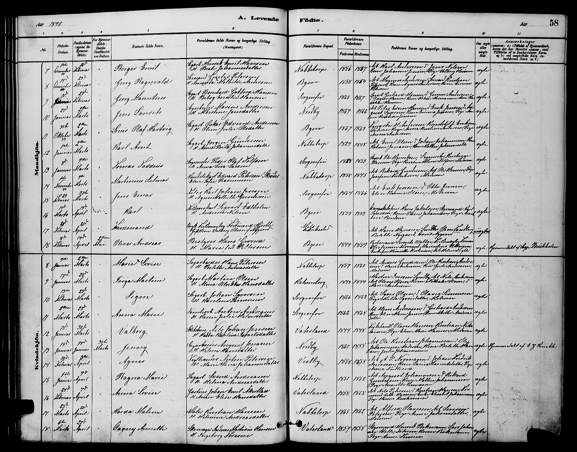 Østre Fredrikstad prestekontor Kirkebøker, AV/SAO-A-10907/G/Ga/L0001: Parish register (copy) no. 1, 1880-1899, p. 58