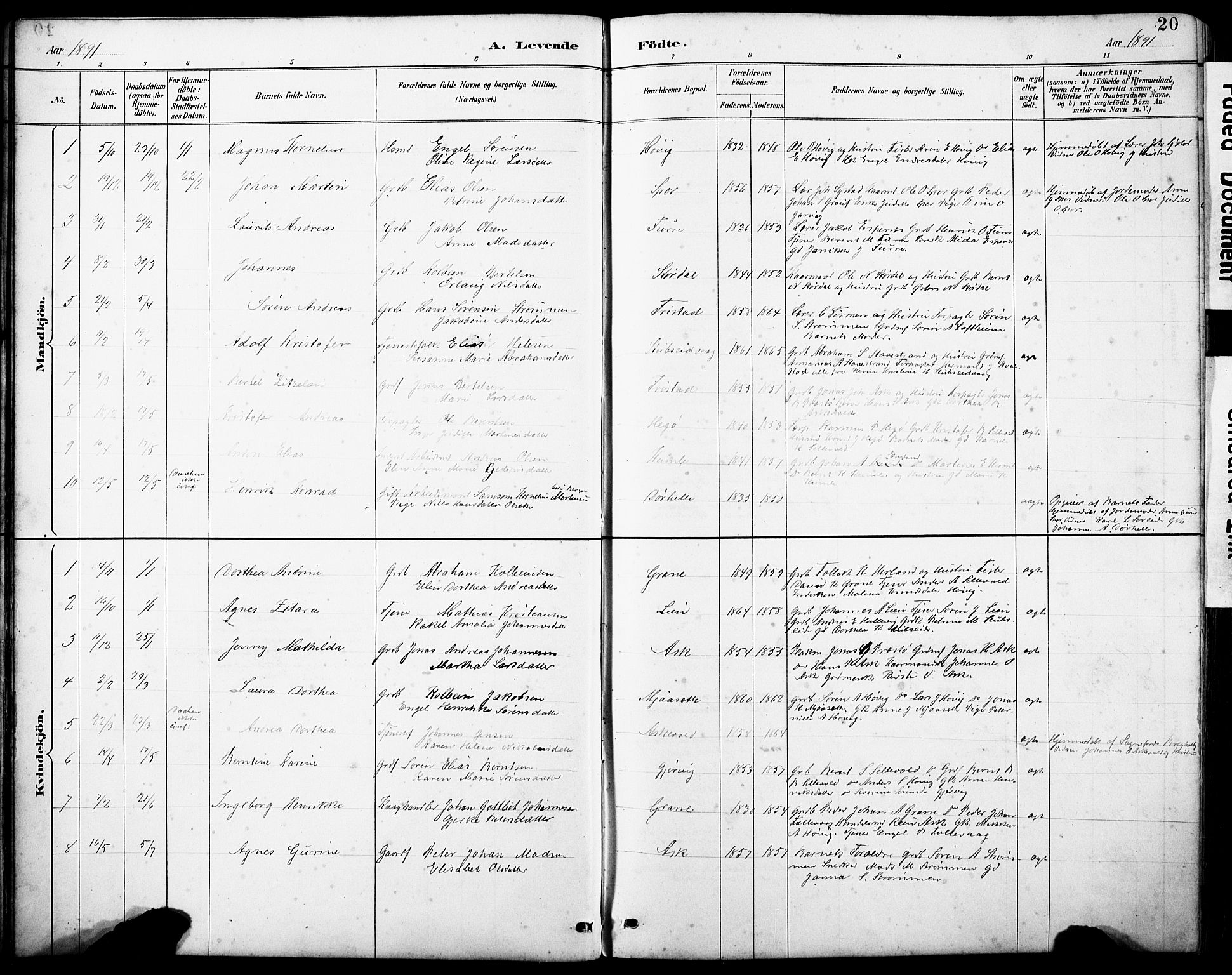 Askvoll sokneprestembete, AV/SAB-A-79501/H/Hab/Haba/L0003: Parish register (copy) no. A 3, 1886-1928, p. 20