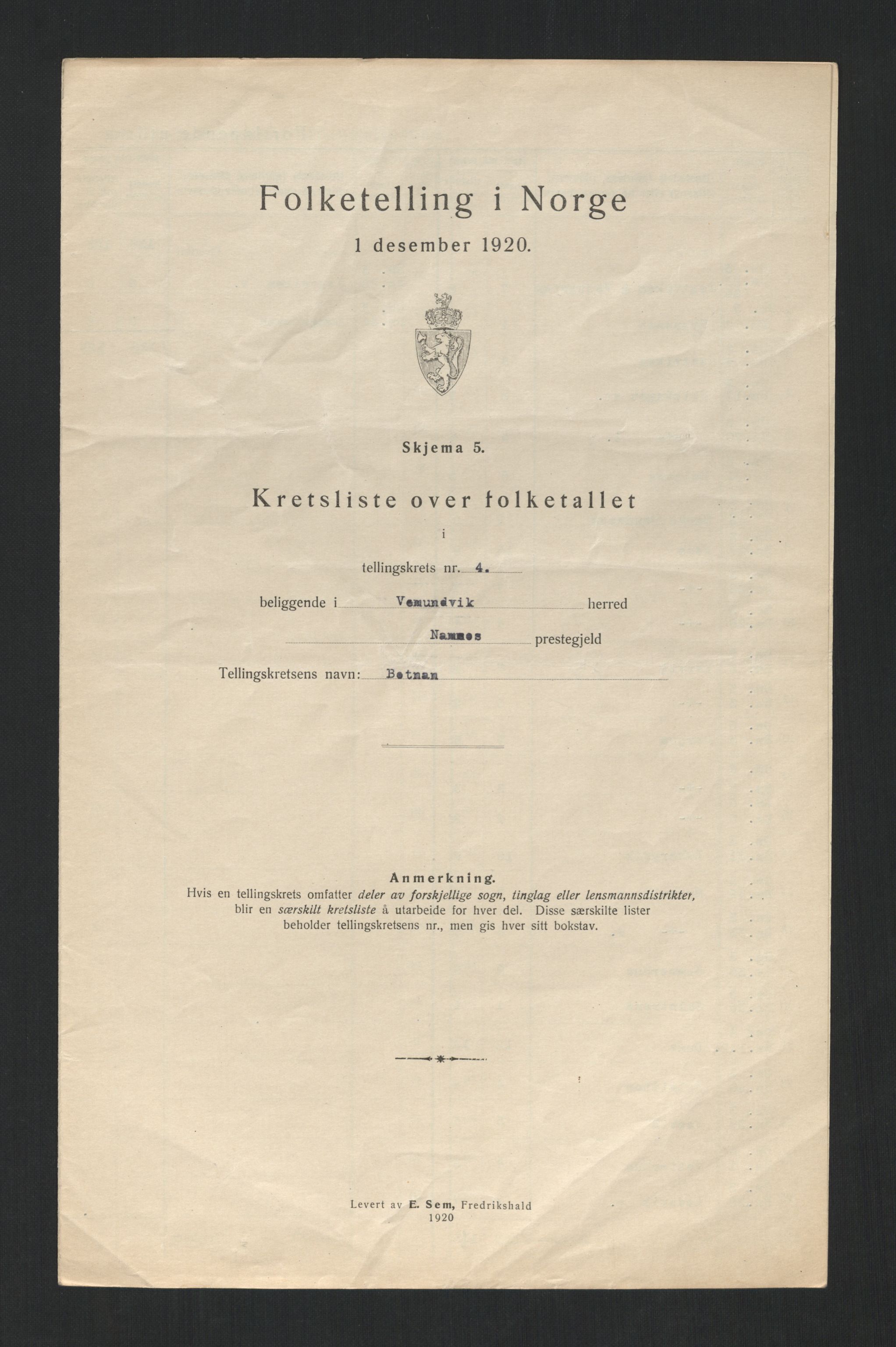 SAT, 1920 census for Vemundvik, 1920, p. 16