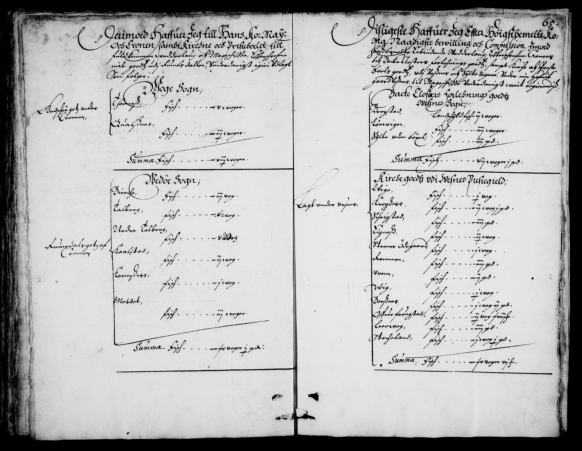 Rentekammeret inntil 1814, Realistisk ordnet avdeling, AV/RA-EA-4070/On/L0001/0002: Statens gods / [Jj 2]: Jordebok og forklaring over atkomstene til Hannibal Sehesteds gods, 1651, p. 1064b-1065a