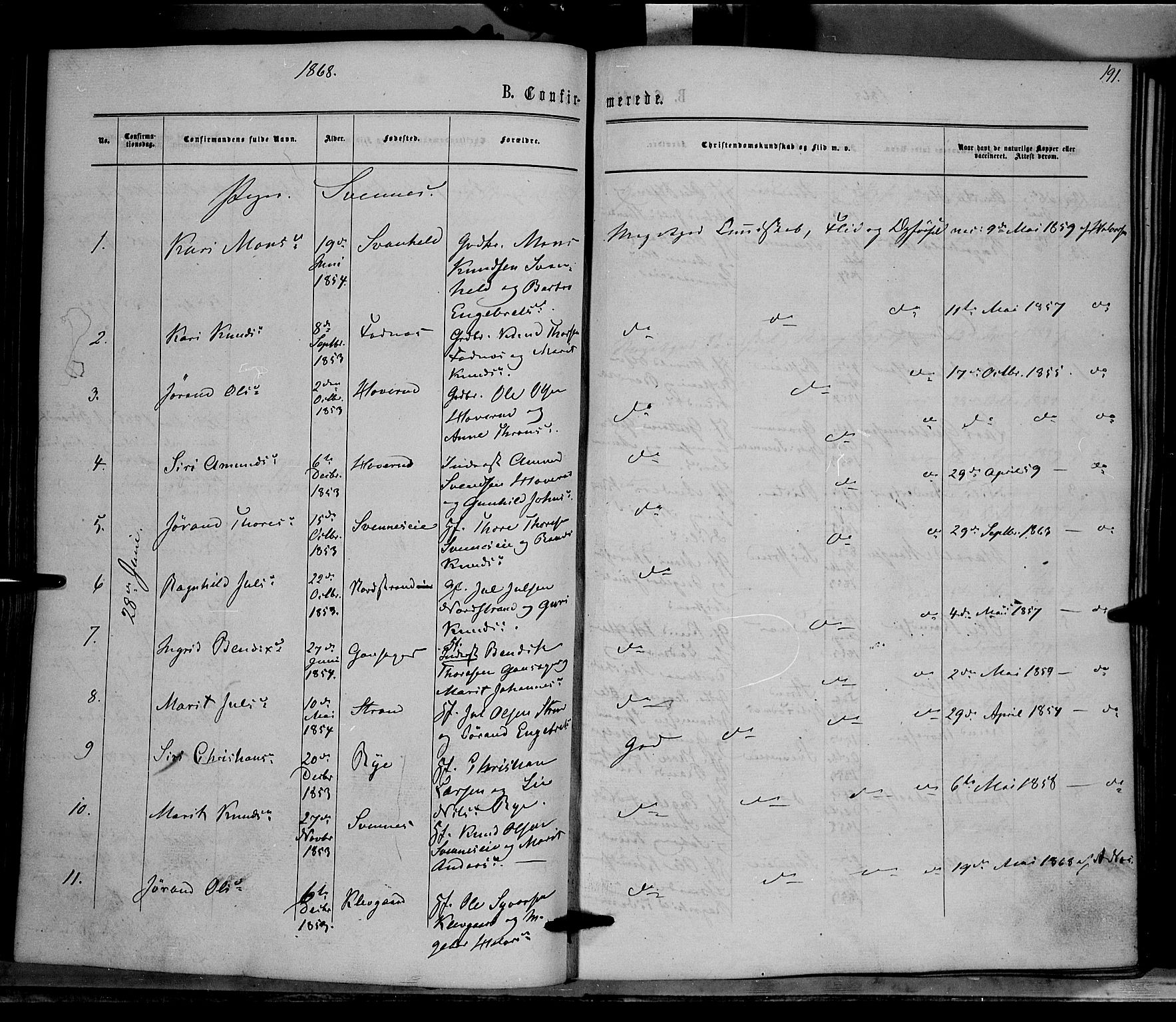 Nord-Aurdal prestekontor, SAH/PREST-132/H/Ha/Haa/L0008: Parish register (official) no. 8, 1863-1875, p. 191