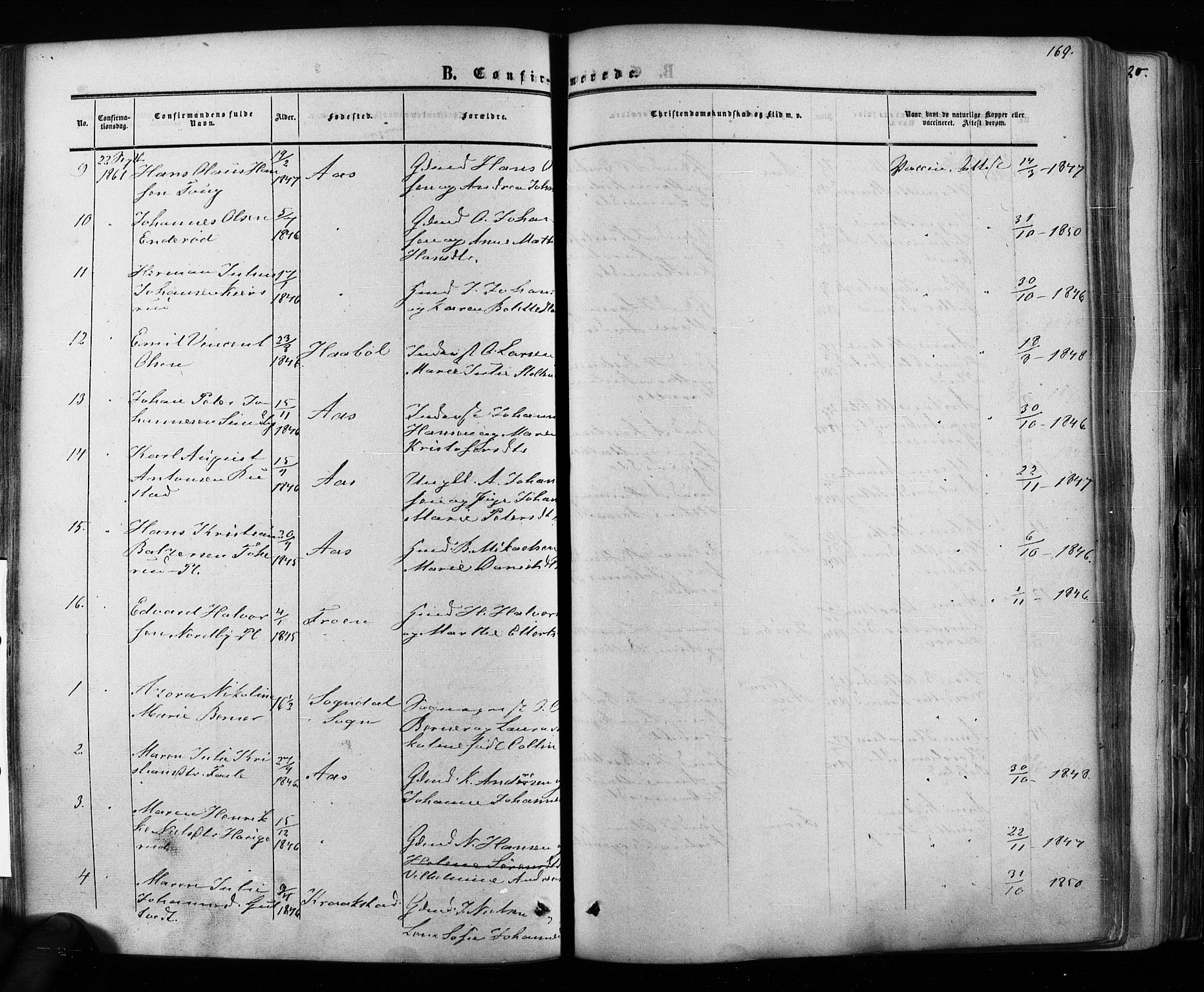 Ås prestekontor Kirkebøker, AV/SAO-A-10894/F/Fa/L0007: Parish register (official) no. I 7, 1854-1870, p. 169