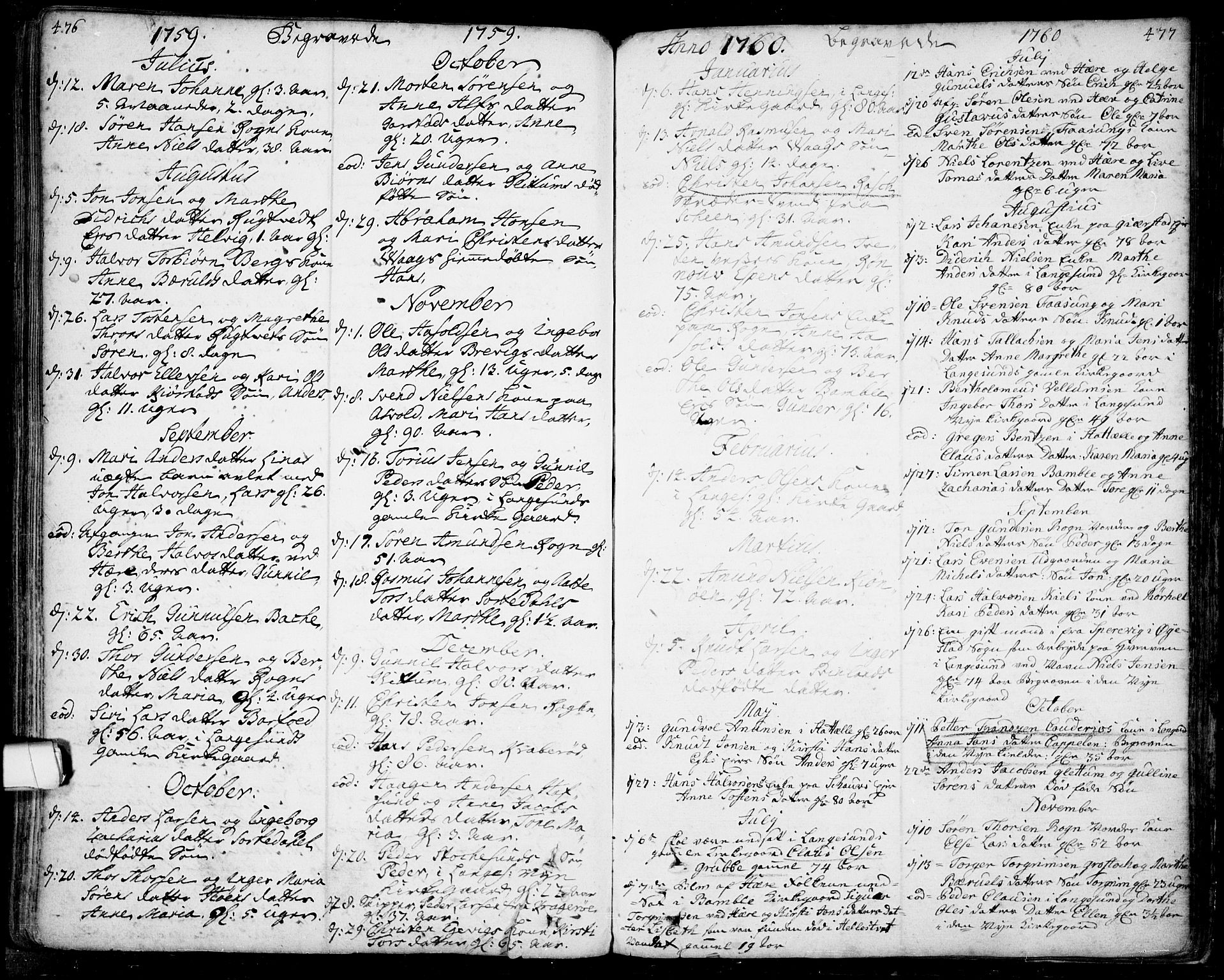 Bamble kirkebøker, SAKO/A-253/F/Fa/L0001: Parish register (official) no. I 1, 1702-1774, p. 476-477