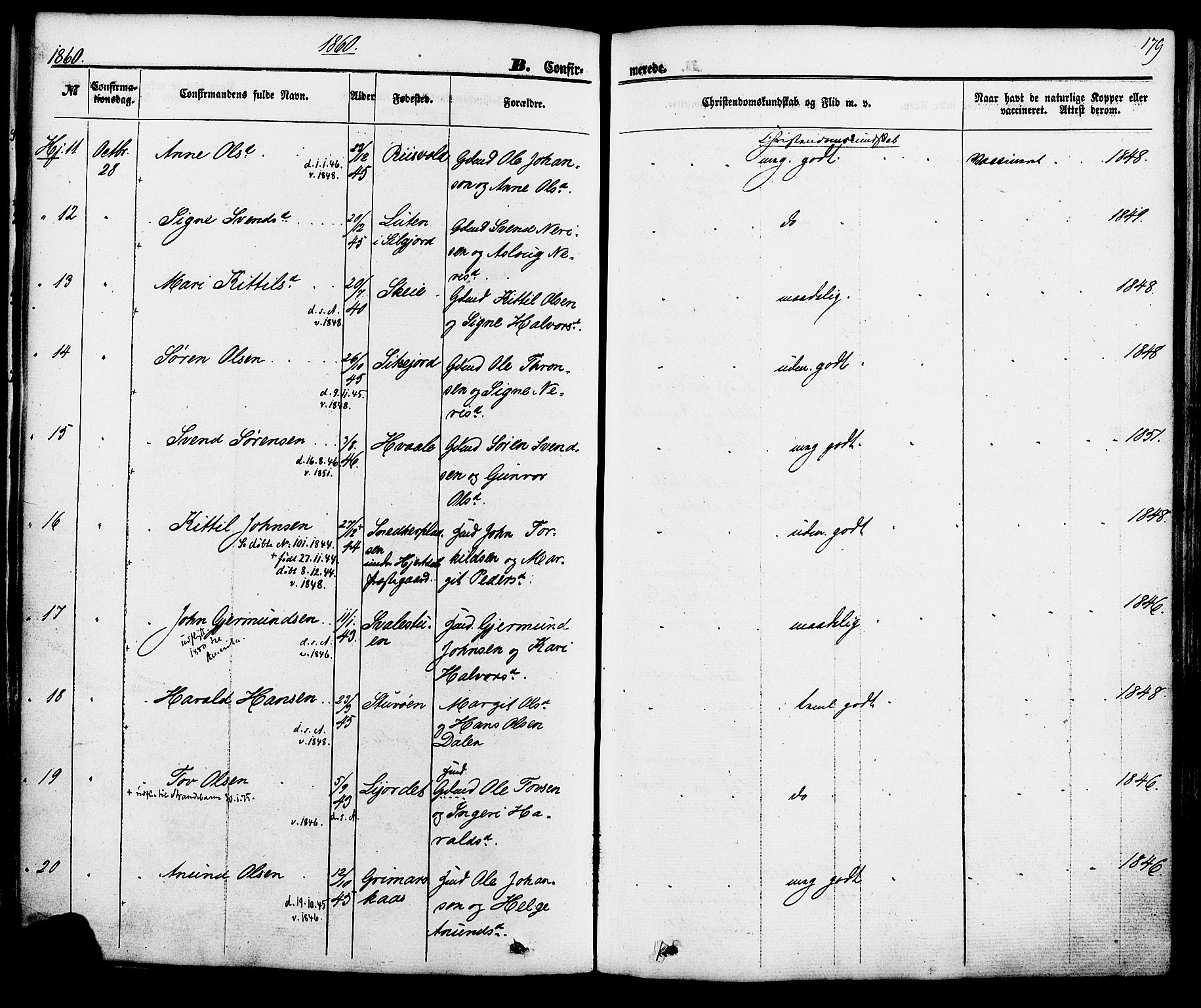 Hjartdal kirkebøker, SAKO/A-270/F/Fa/L0009: Parish register (official) no. I 9, 1860-1879, p. 179