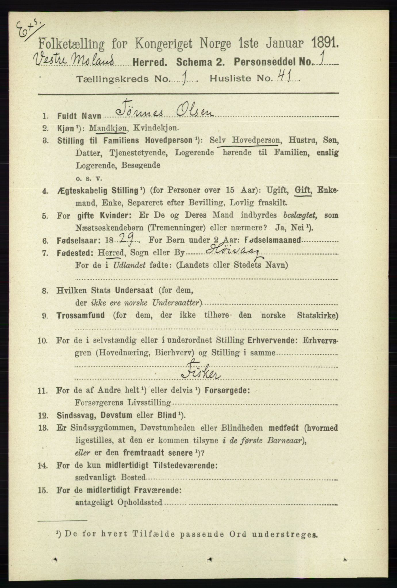 RA, Census 1891 for Nedenes amt: Gjenparter av personsedler for beslektede ektefeller, menn, 1891, p. 795