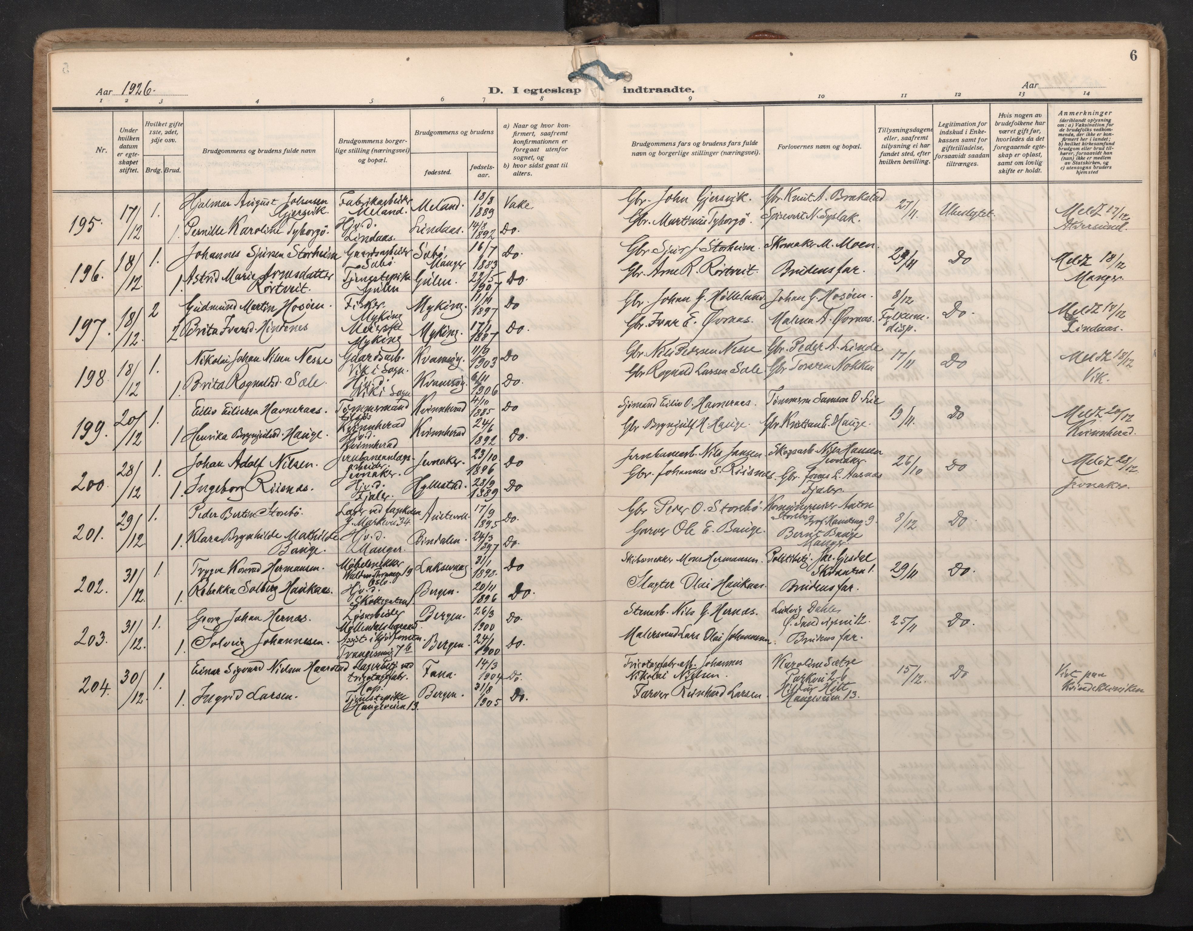Nykirken Sokneprestembete, SAB/A-77101/H/Haa/L0038: Parish register (official) no. D 8, 1926-1934, p. 5b-6a