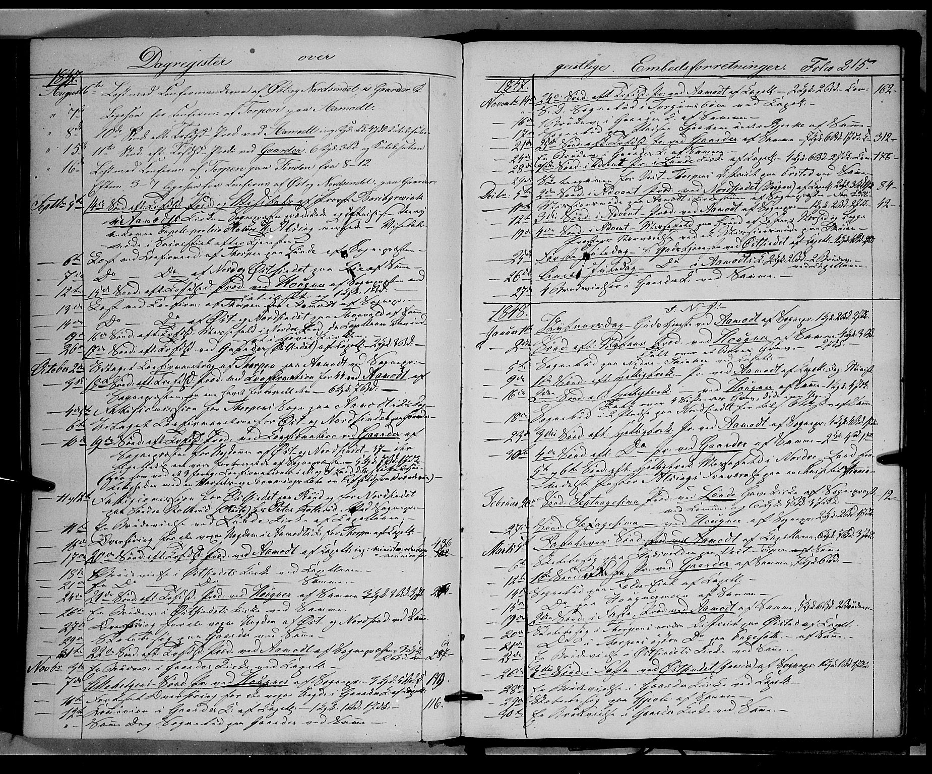 Land prestekontor, SAH/PREST-120/H/Ha/Haa/L0010: Parish register (official) no. 10, 1847-1859, p. 215