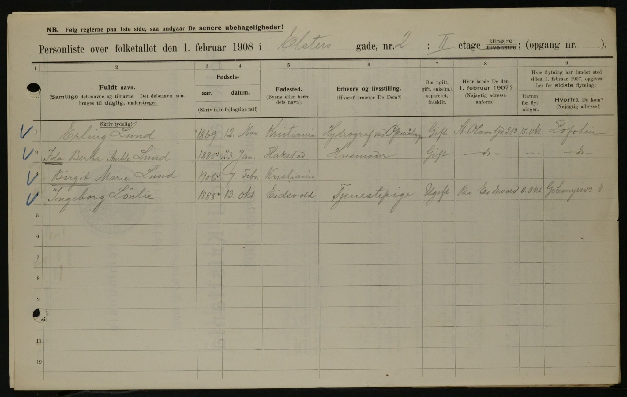 OBA, Municipal Census 1908 for Kristiania, 1908, p. 19017