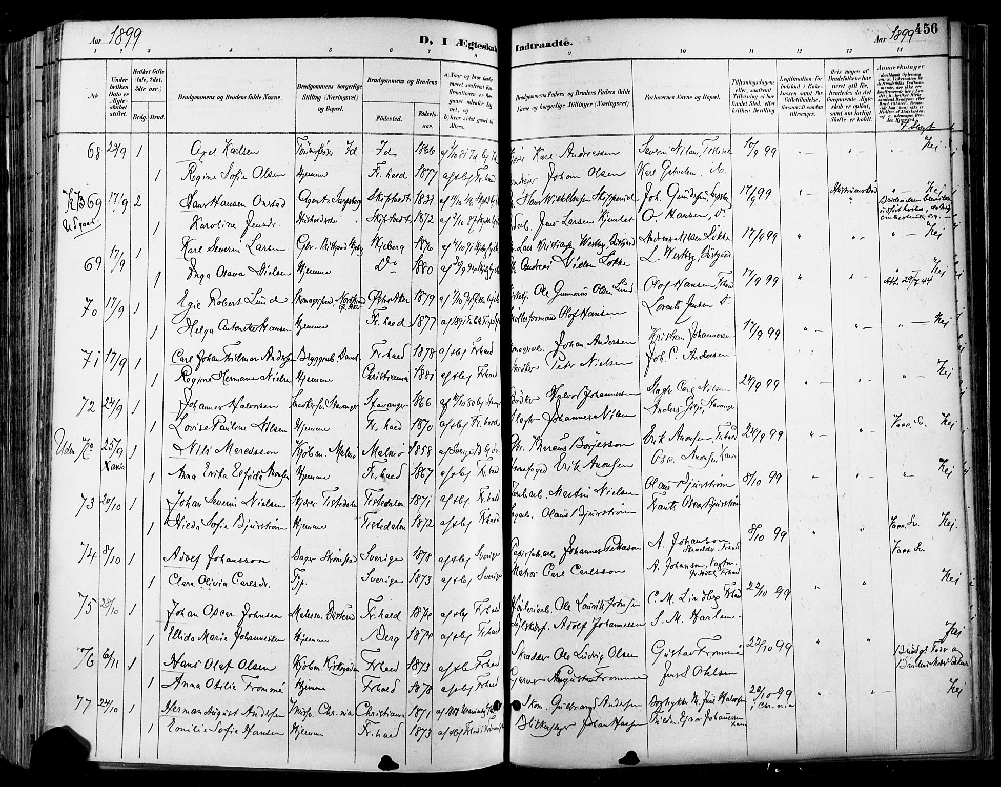 Halden prestekontor Kirkebøker, AV/SAO-A-10909/F/Fa/L0013: Parish register (official) no. I 13, 1890-1906, p. 456