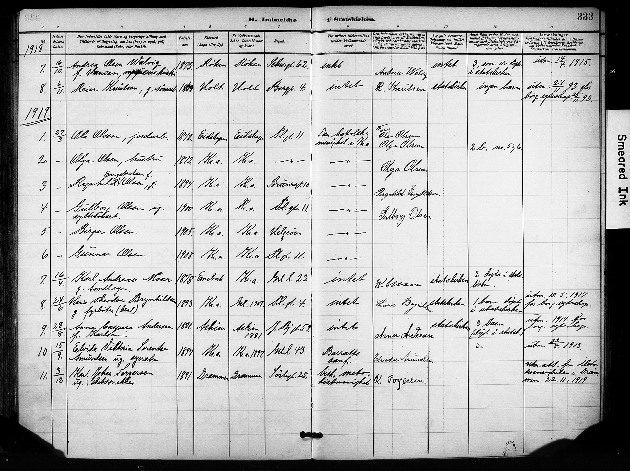 Grønland prestekontor Kirkebøker, SAO/A-10848/F/Fa/L0015: Parish register (official) no. 15, 1899-1919, p. 333