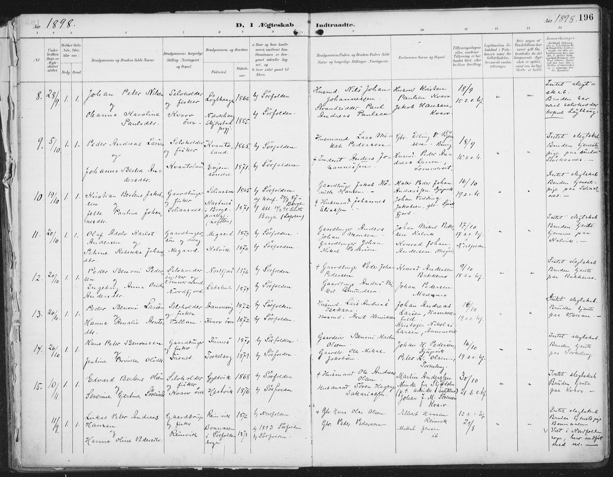 Ministerialprotokoller, klokkerbøker og fødselsregistre - Nordland, SAT/A-1459/854/L0779: Parish register (official) no. 854A02, 1892-1909, p. 196