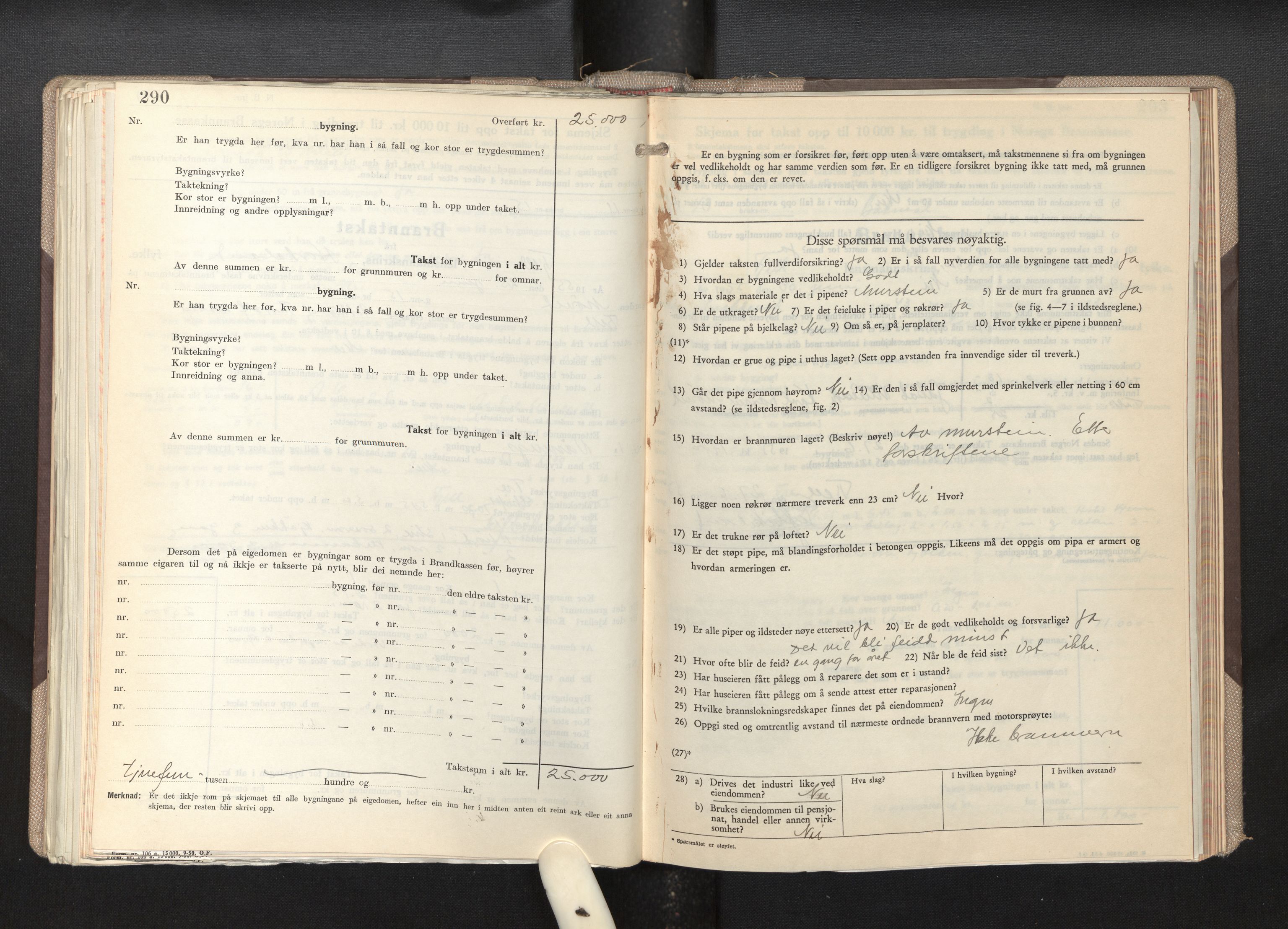 Lensmannen i Fjell, AV/SAB-A-32301/0012/L0007: Branntakstprotokoll, skjematakst, 1946-1955, p. 290-291