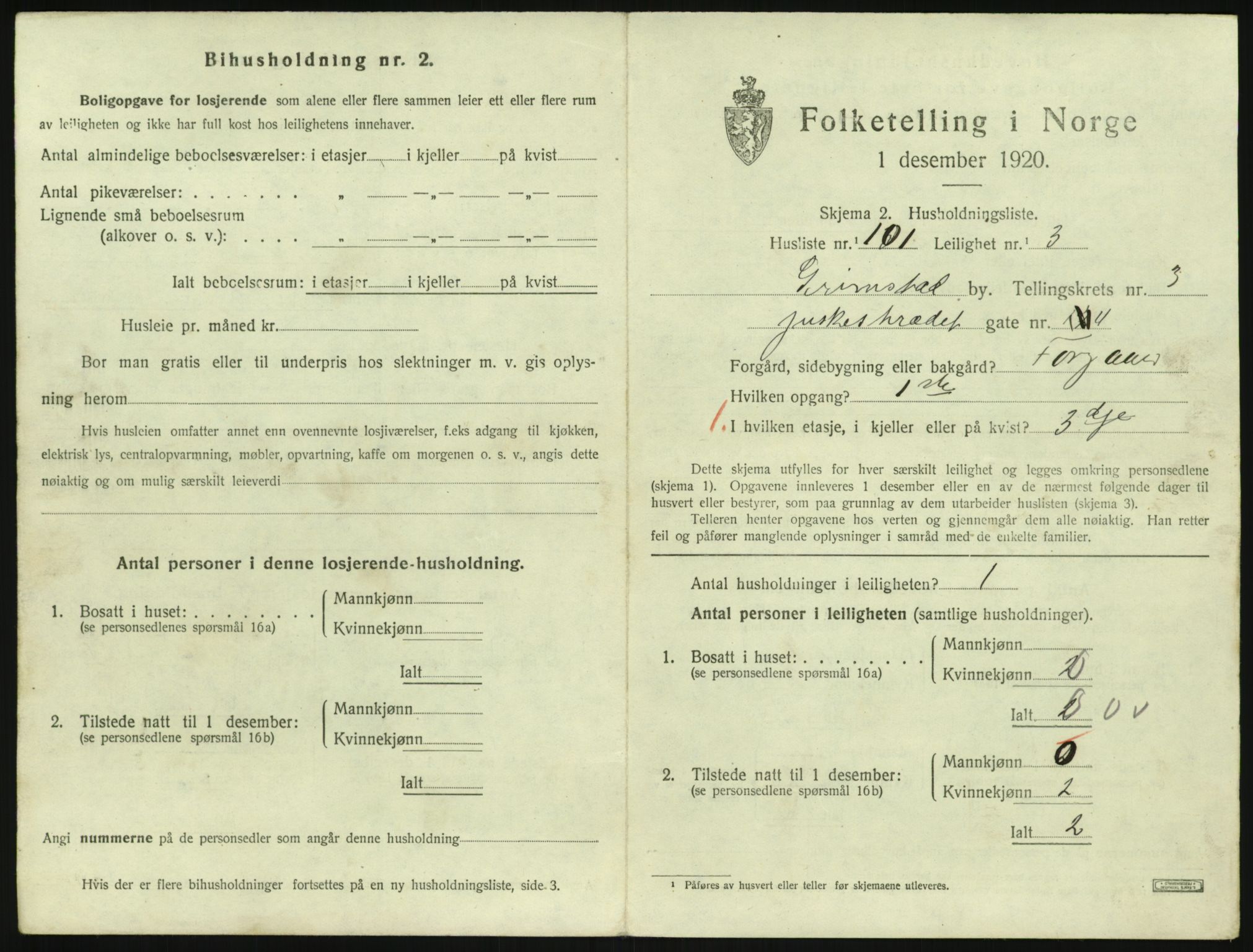 SAK, 1920 census for Grimstad, 1920, p. 1811