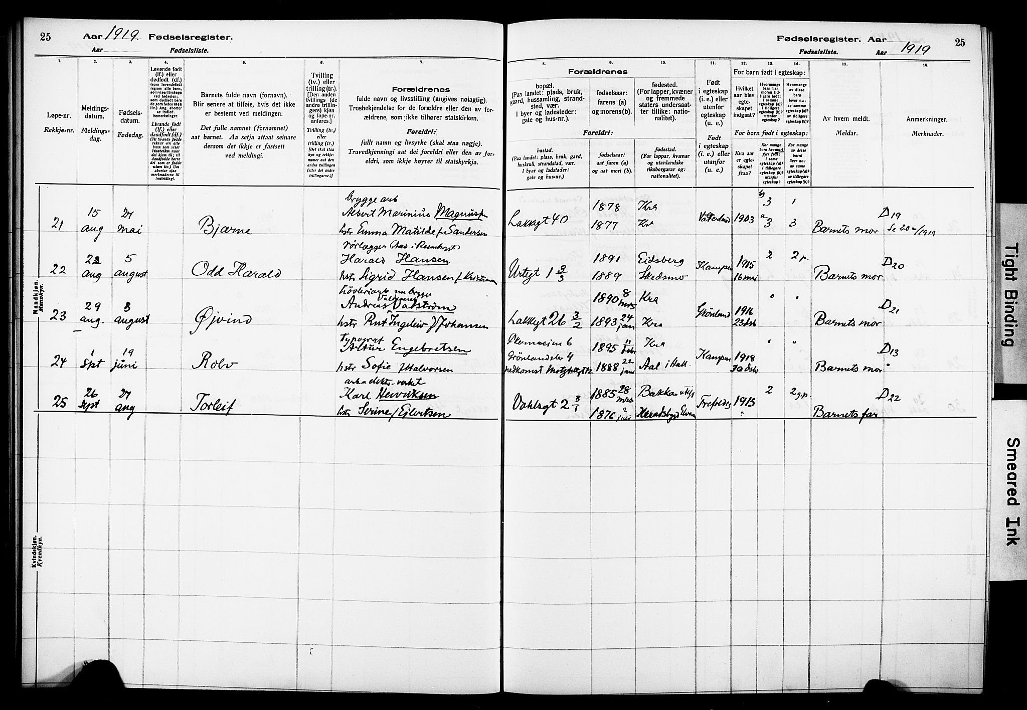 Wexel prestekontor Kirkebøker, AV/SAO-A-10879/J/L0001: Birth register no. 1, 1916-1930, p. 25