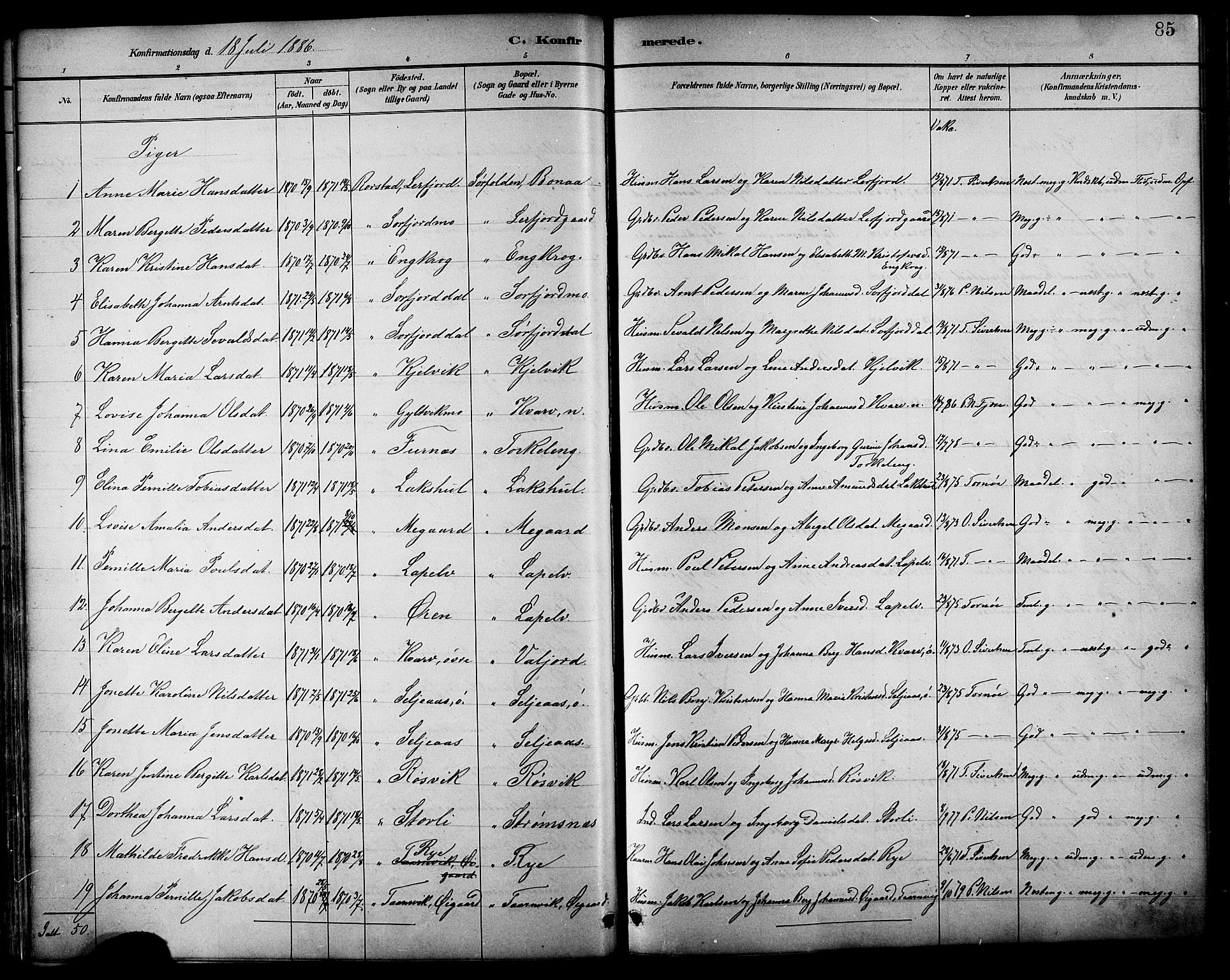 Ministerialprotokoller, klokkerbøker og fødselsregistre - Nordland, AV/SAT-A-1459/854/L0777: Parish register (official) no. 854A01 /1, 1883-1891, p. 85