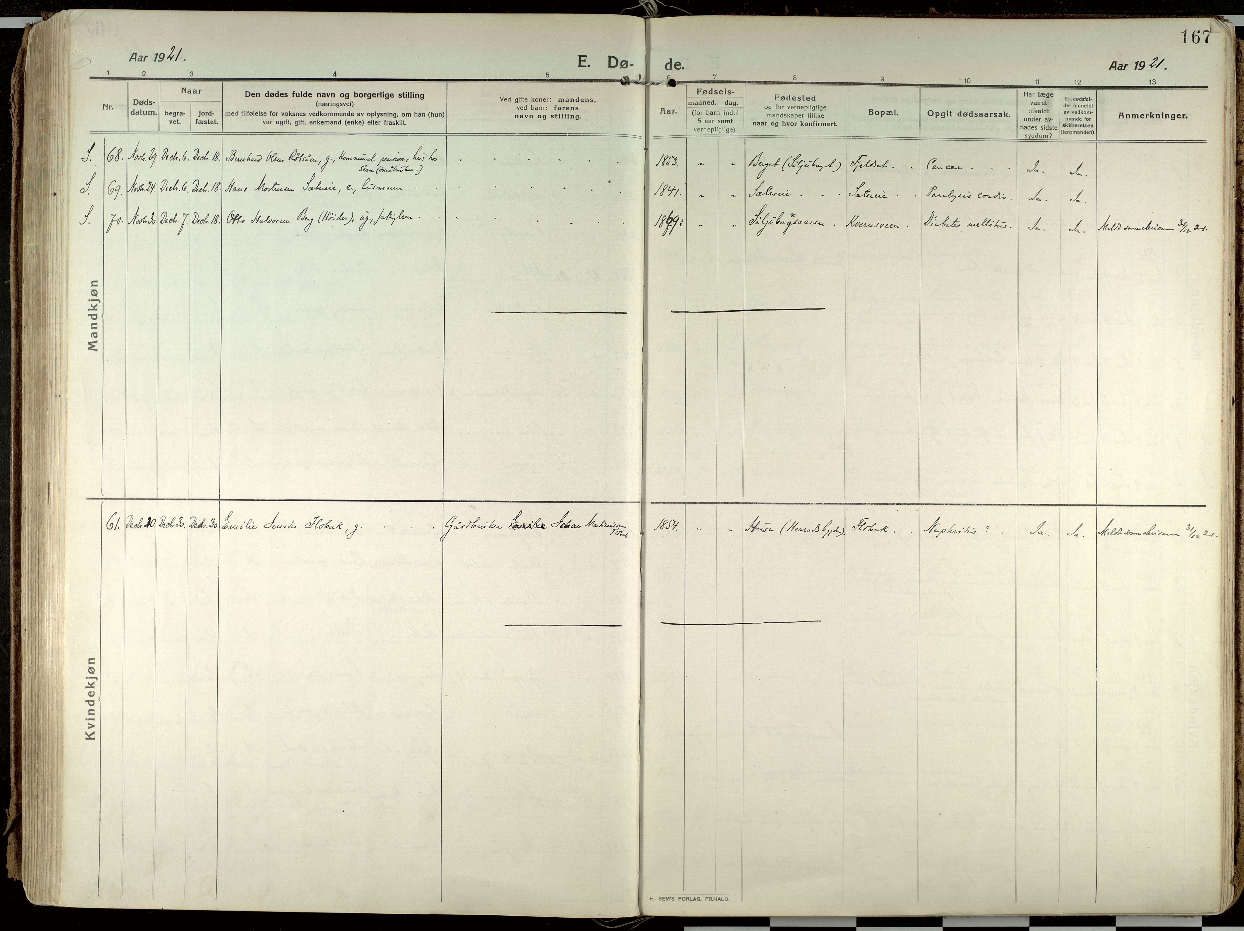 Elverum prestekontor, SAH/PREST-044/H/Ha/Haa/L0021: Parish register (official) no. 21, 1913-1928, p. 167