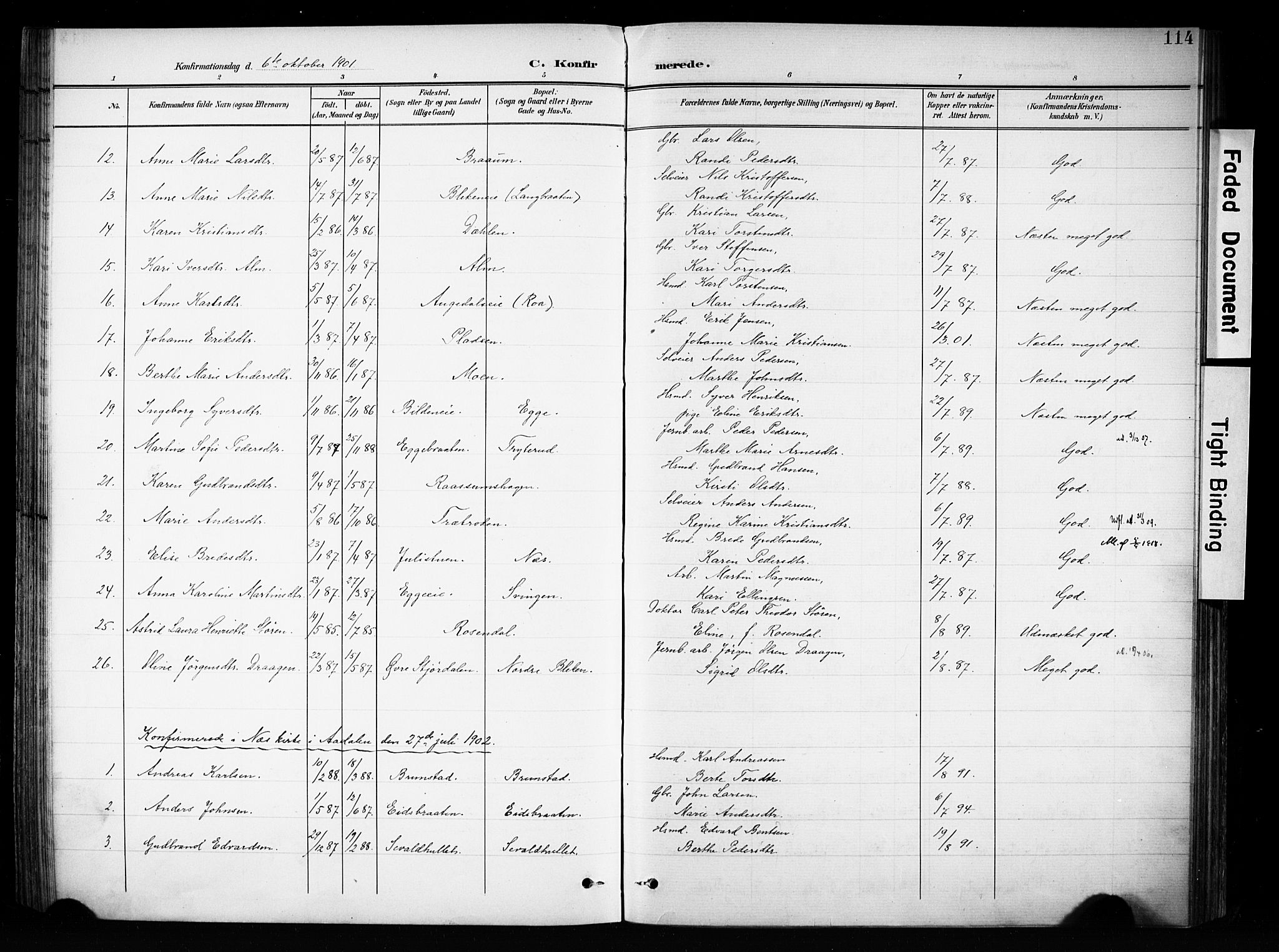 Brandbu prestekontor, AV/SAH-PREST-114/H/Ha/Haa/L0001: Parish register (official) no. 1, 1900-1912, p. 114