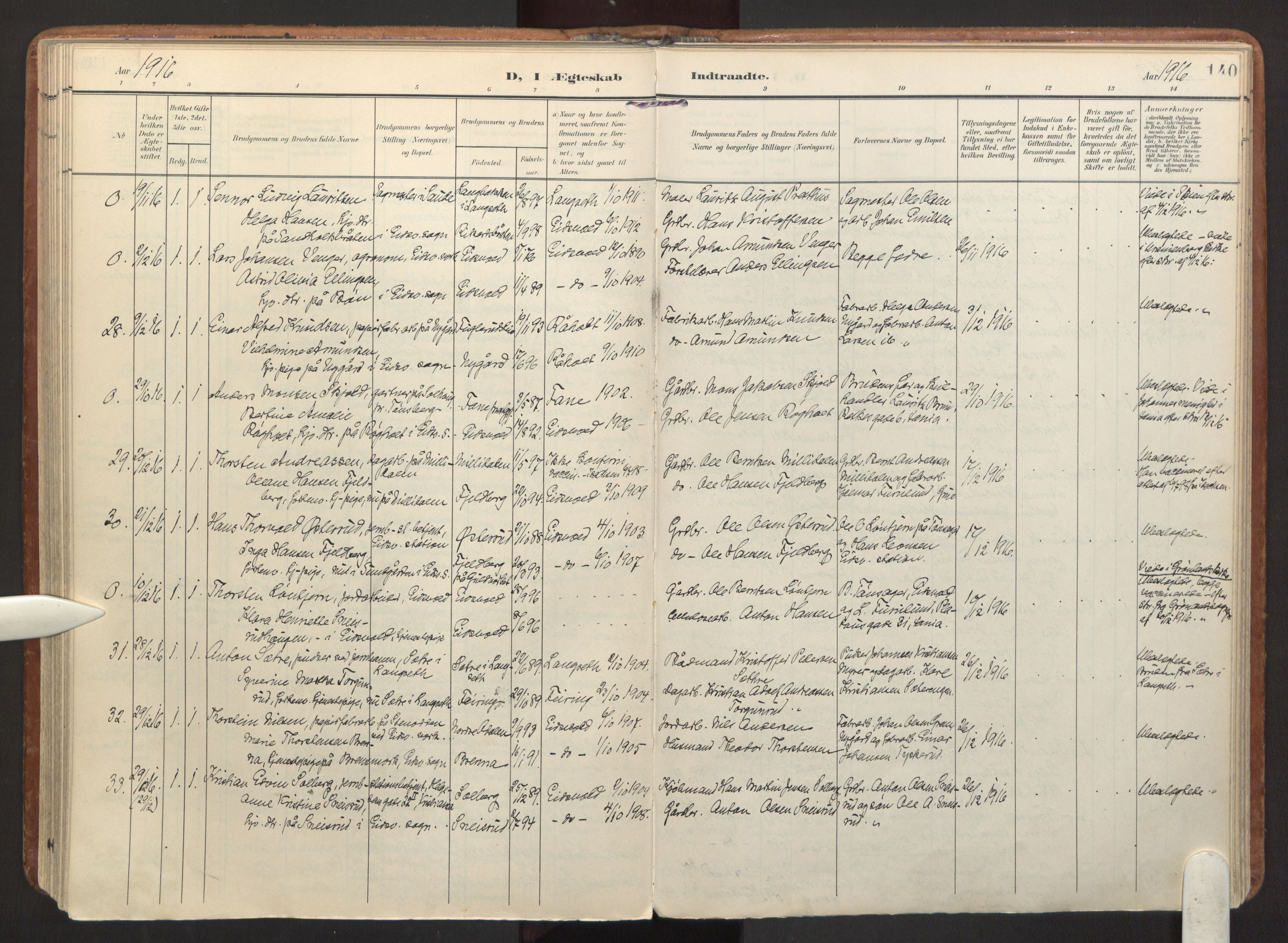 Eidsvoll prestekontor Kirkebøker, AV/SAO-A-10888/F/Fa/L0007: Parish register (official) no. I 7, 1905-1920, p. 140
