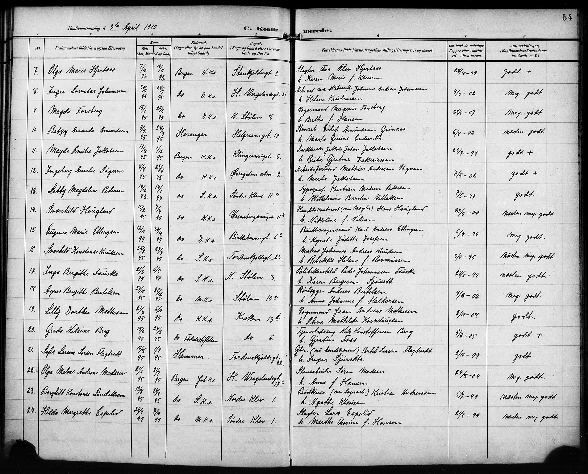 Mariakirken Sokneprestembete, AV/SAB-A-76901/H/Hab/L0009: Parish register (copy) no. A 9, 1901-1919, p. 54