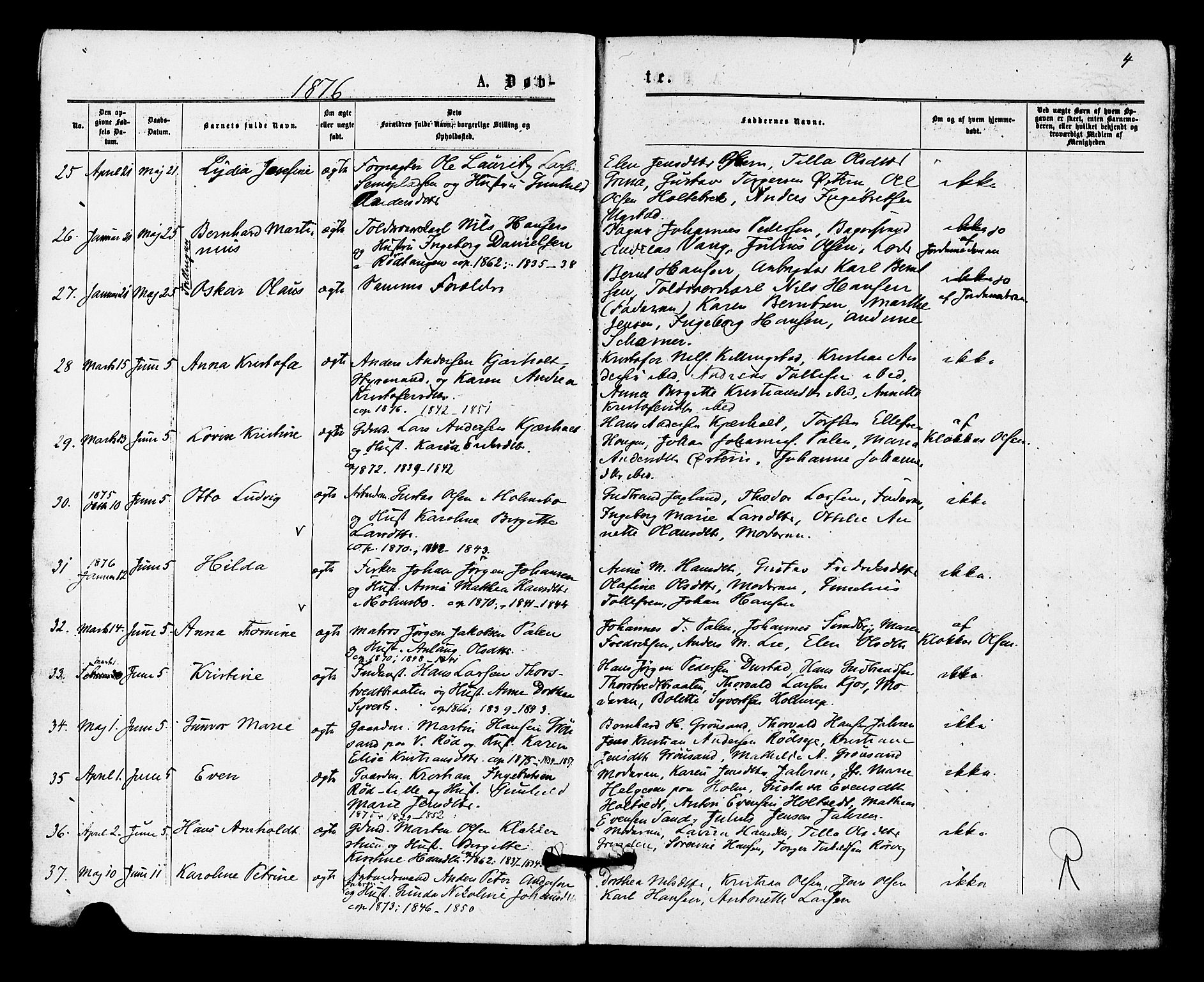 Hurum kirkebøker, AV/SAKO-A-229/F/Fa/L0013: Parish register (official) no. 13, 1876-1881, p. 4