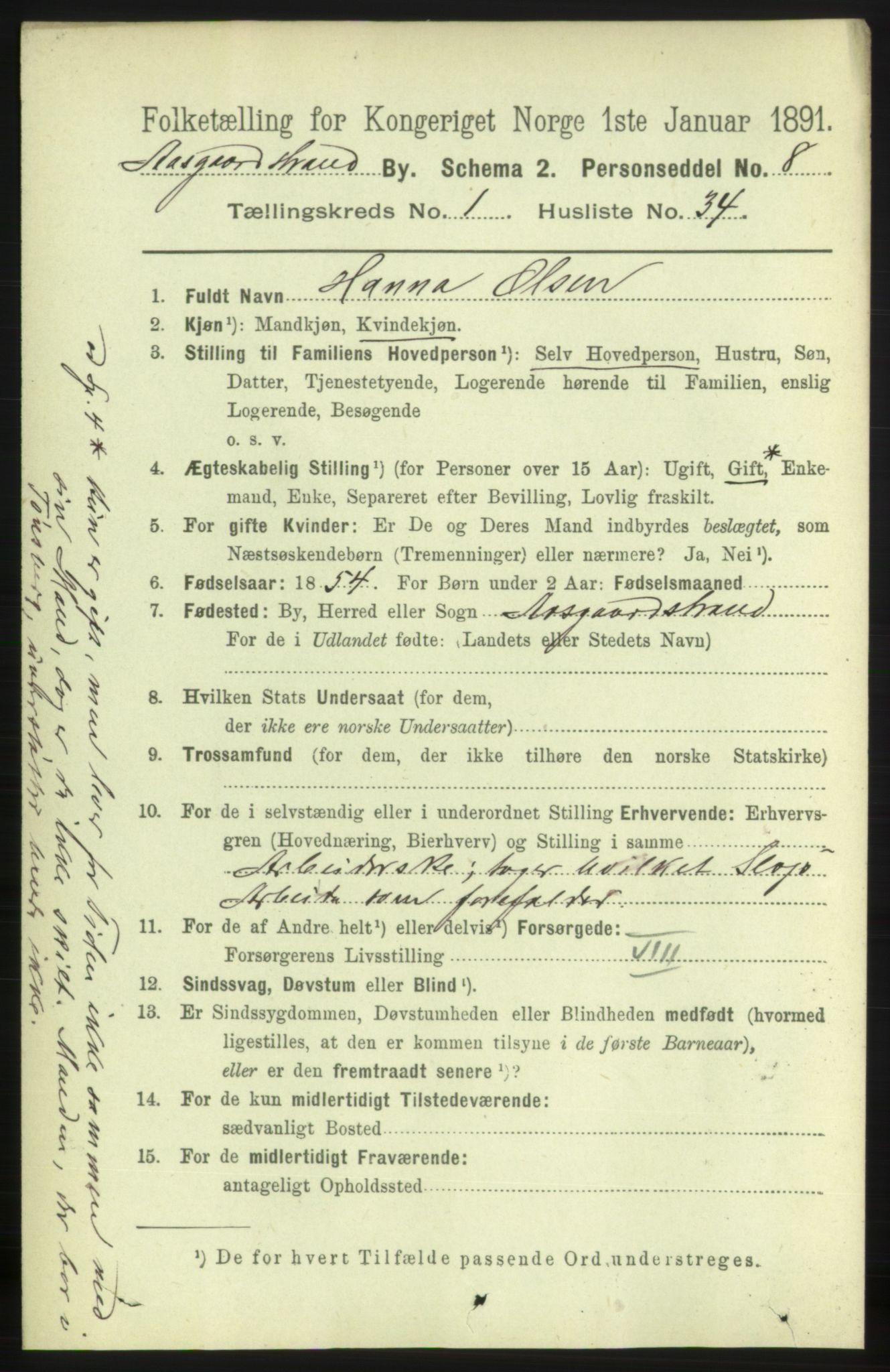 RA, 1891 census for 0704 Åsgårdstrand, 1891, p. 398