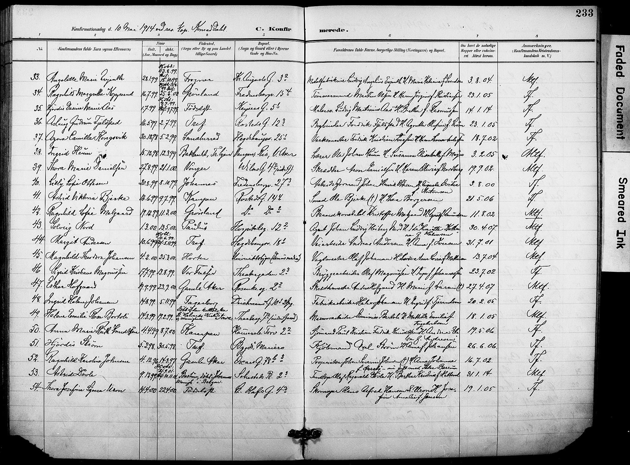 Trefoldighet prestekontor Kirkebøker, AV/SAO-A-10882/F/Fb/L0004: Parish register (official) no. II 4, 1896-1915, p. 233