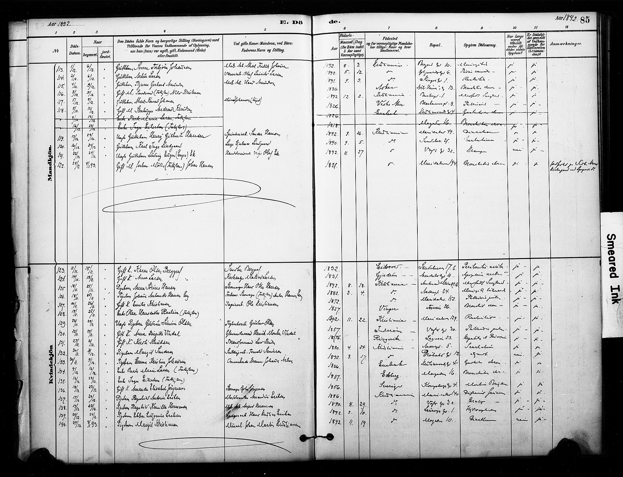 Sagene prestekontor Kirkebøker, AV/SAO-A-10796/F/L0003: Parish register (official) no. 3, 1880-1922, p. 85