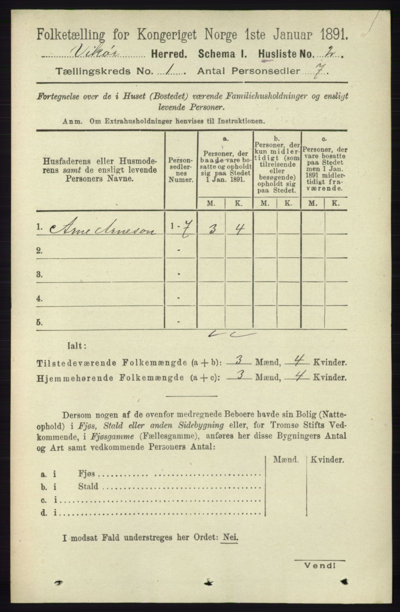 RA, 1891 census for 1238 Vikør, 1891, p. 34
