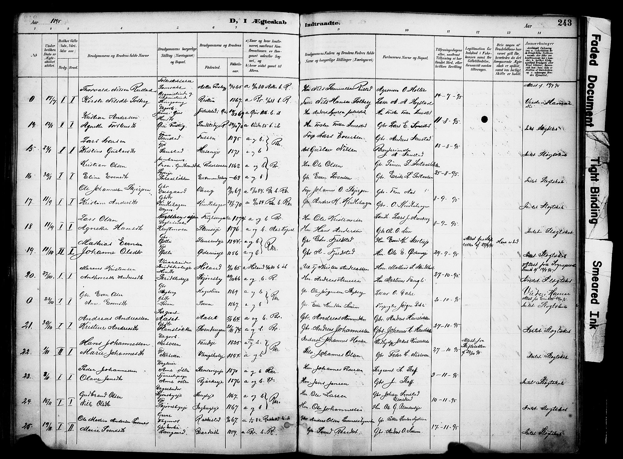 Ringsaker prestekontor, SAH/PREST-014/K/Ka/L0017: Parish register (official) no. 17, 1891-1902, p. 243