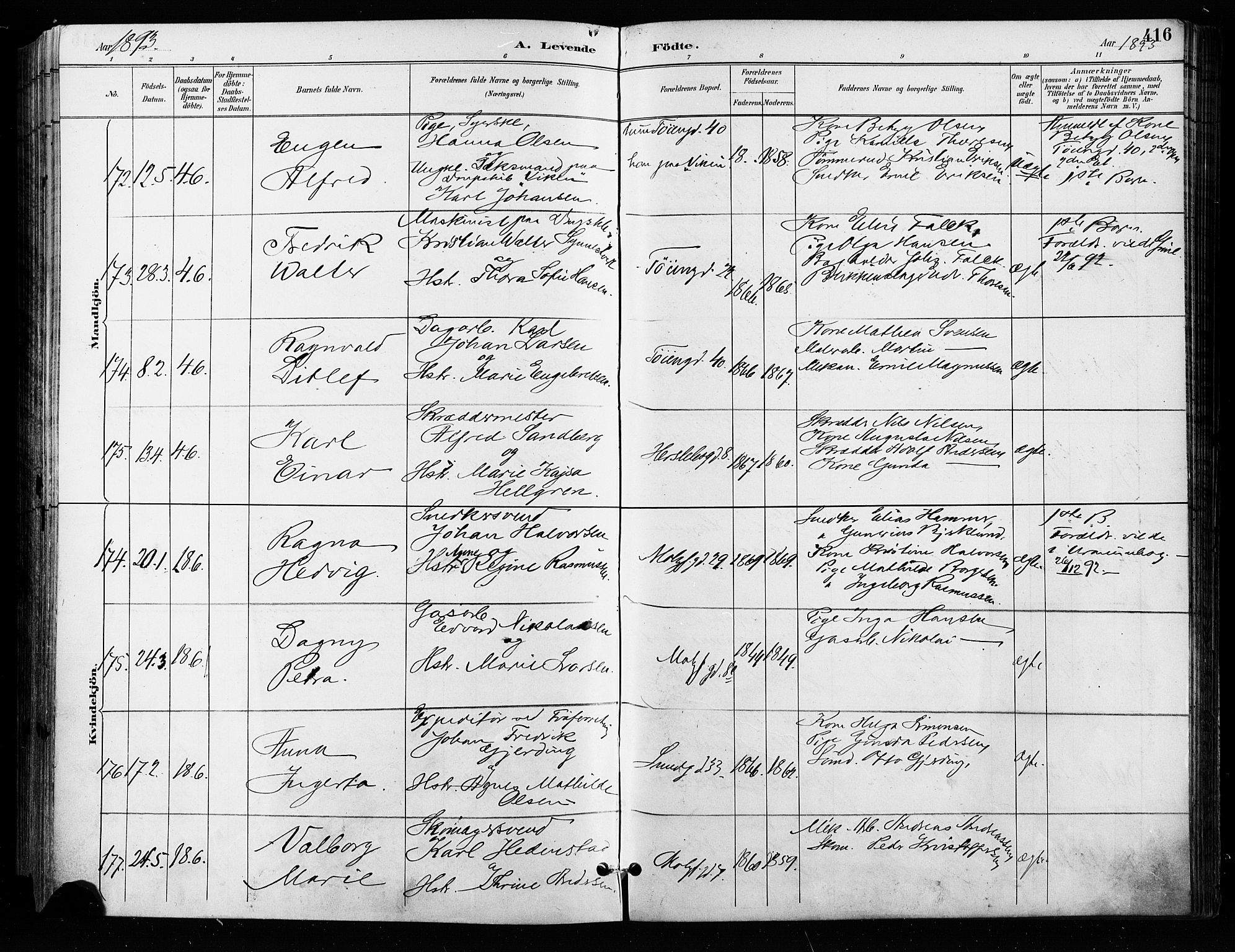 Grønland prestekontor Kirkebøker, AV/SAO-A-10848/F/Fa/L0009: Parish register (official) no. 9, 1888-1893, p. 416