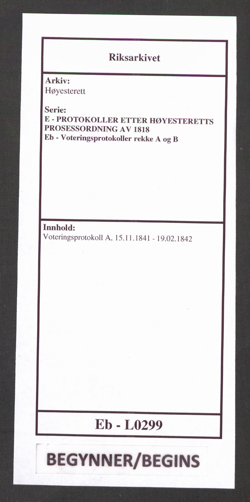 Høyesterett, AV/RA-S-1002/E/Eb/Ebb/L0033/0002: Voteringsprotokoller / Voteringsprotokoll, 1841-1842