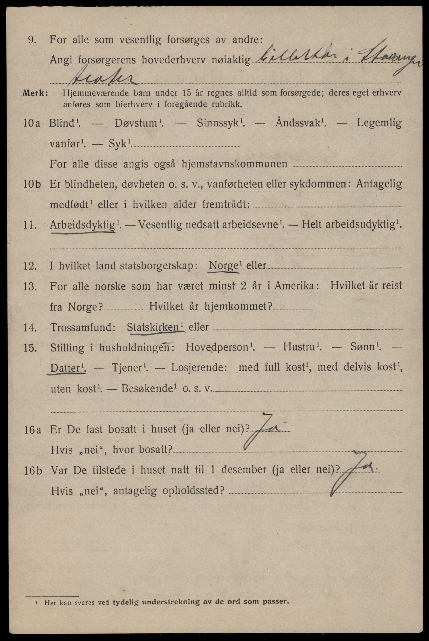 SAST, 1920 census for Stavanger, 1920, p. 101039