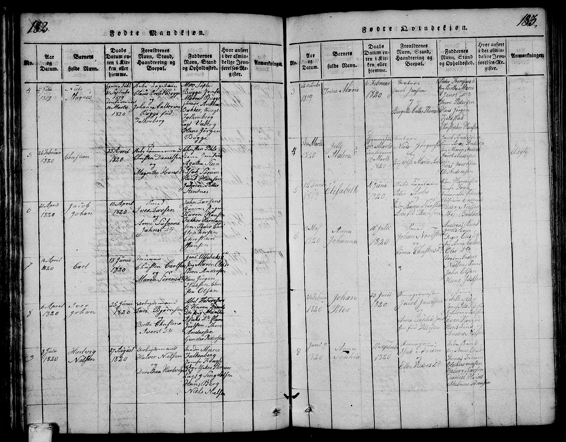 Larvik kirkebøker, AV/SAKO-A-352/F/Fa/L0001: Parish register (official) no. I 1, 1814-1825, p. 182-183