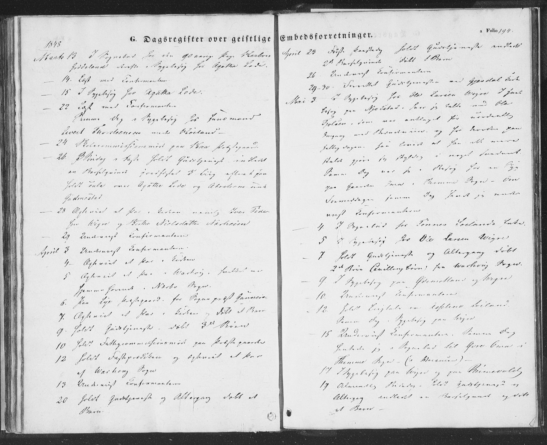 Hå sokneprestkontor, AV/SAST-A-101801/001/30BA/L0006: Parish register (official) no. A 5, 1842-1853, p. 194