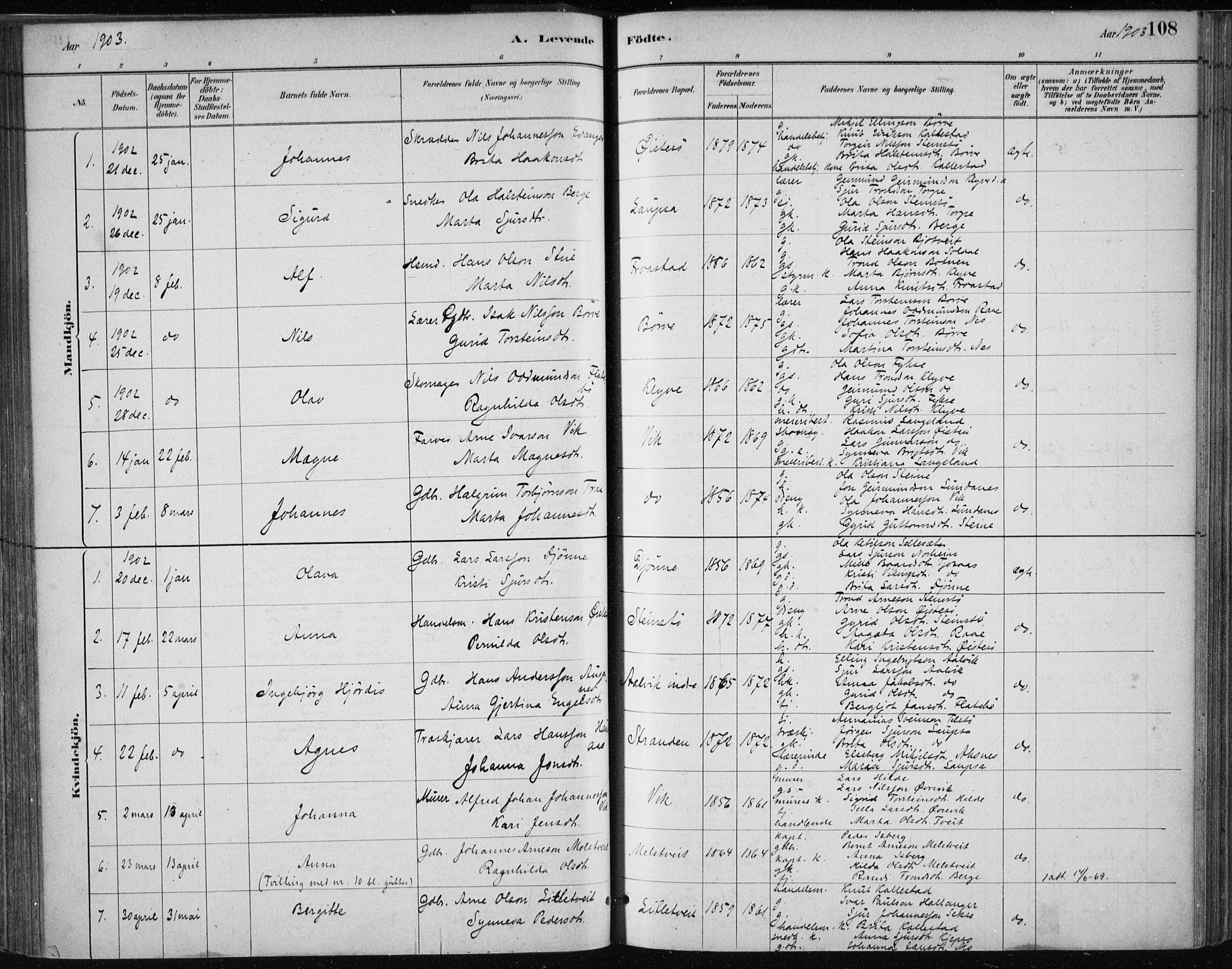 Kvam sokneprestembete, SAB/A-76201/H/Haa: Parish register (official) no. C  1, 1880-1906, p. 108