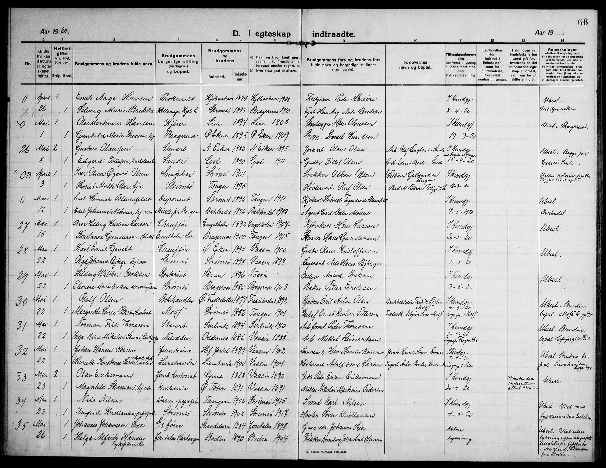 Strømsø kirkebøker, AV/SAKO-A-246/F/Fa/L0027: Parish register (official) no. I 28, 1912-1931, p. 66