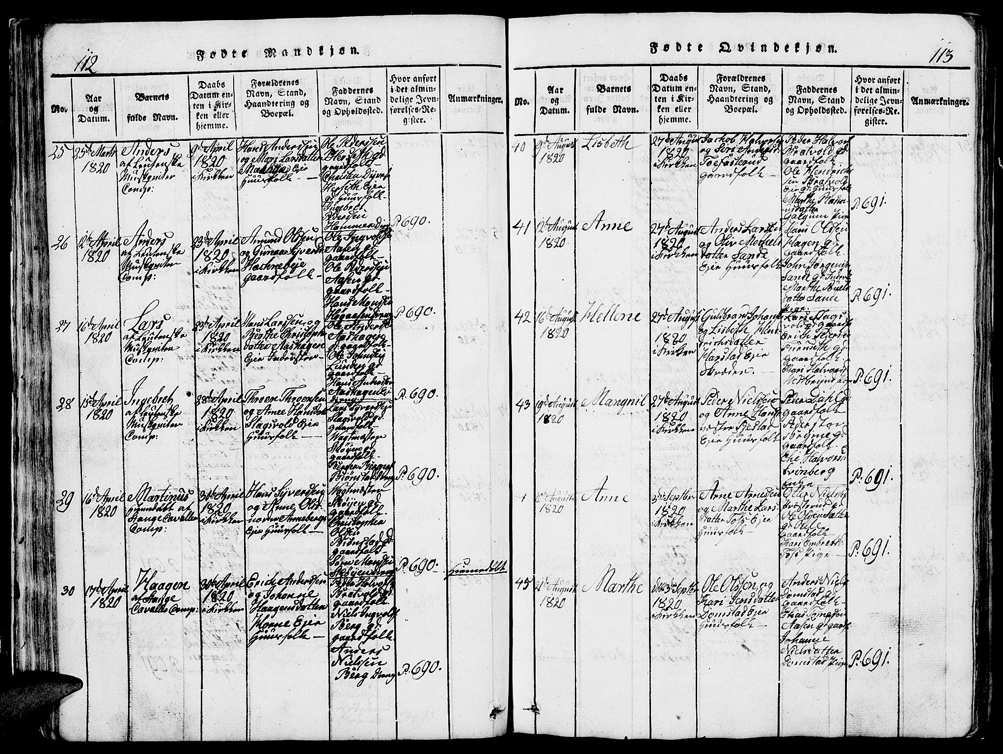 Romedal prestekontor, AV/SAH-PREST-004/L/L0005: Parish register (copy) no. 5, 1814-1829, p. 112-113