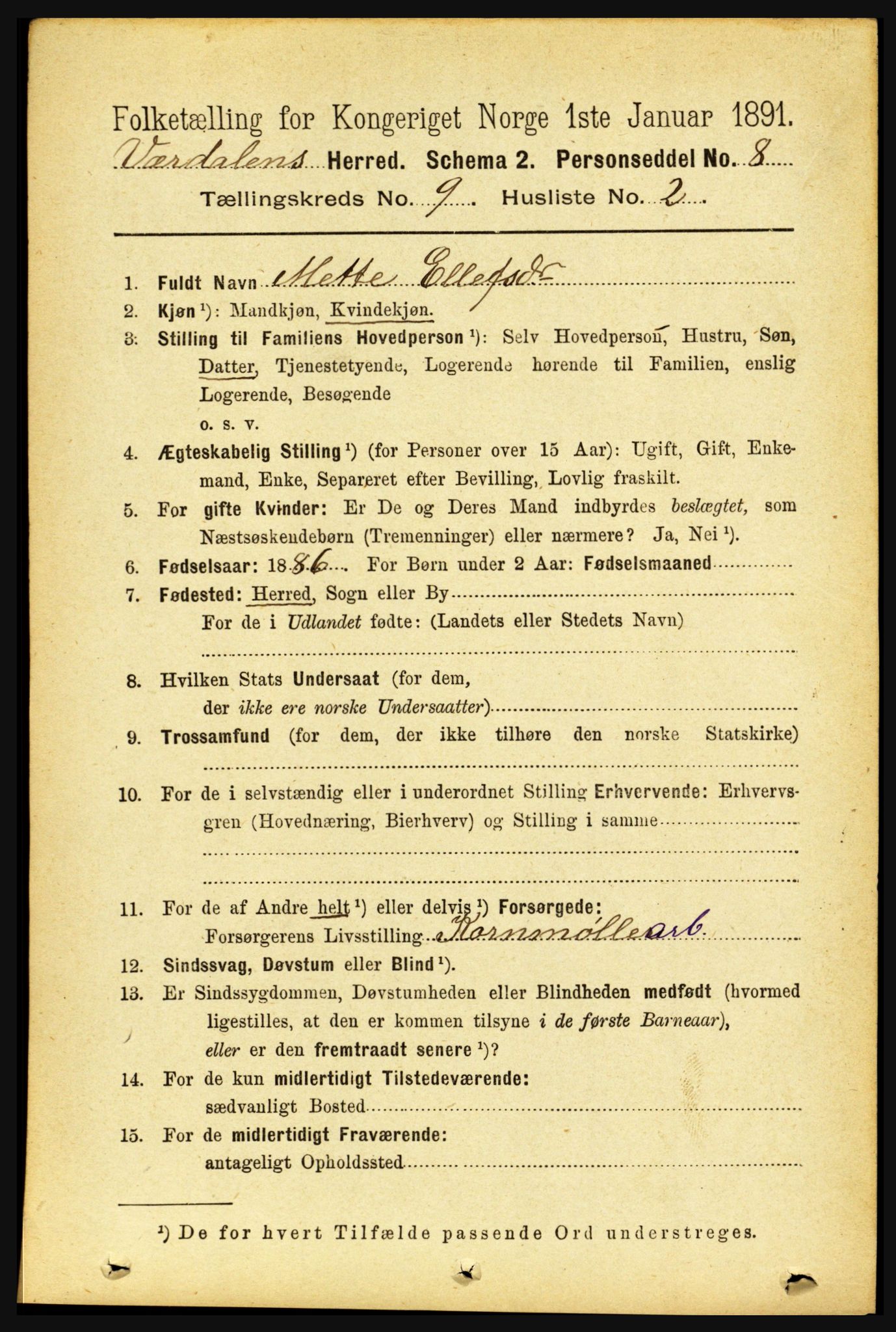 RA, 1891 census for 1721 Verdal, 1891, p. 4997