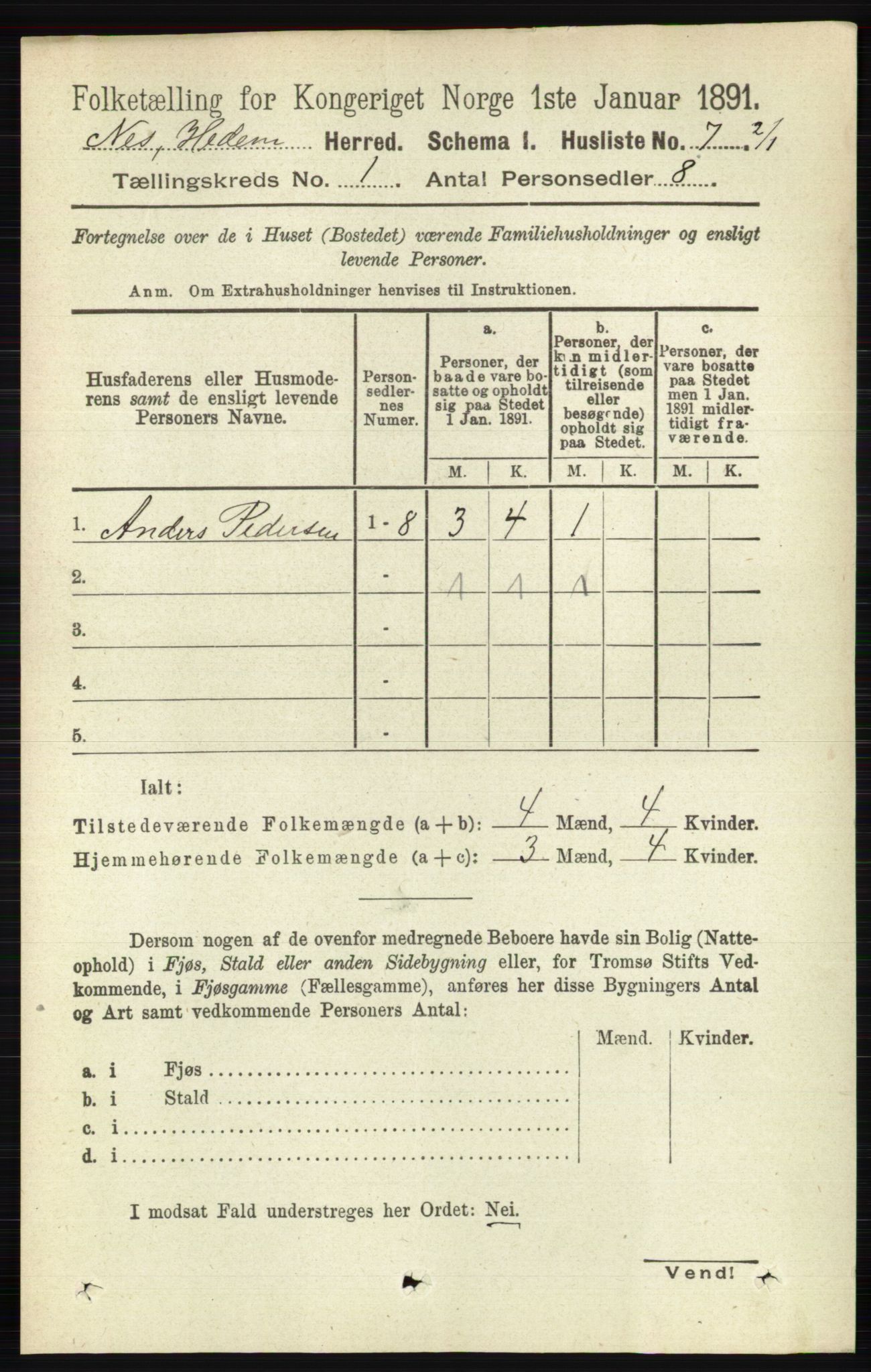 RA, 1891 census for 0411 Nes, 1891, p. 33