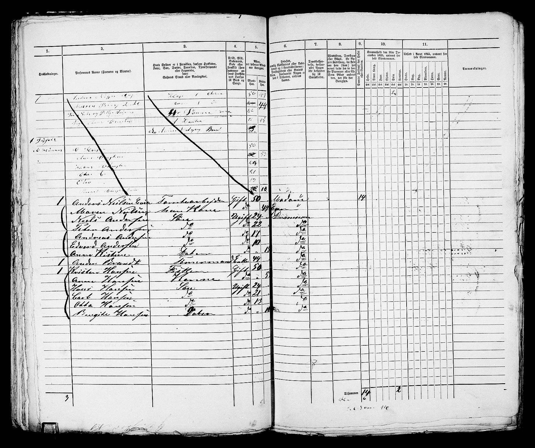 RA, 1865 census for Strømsø in Drammen, 1865, p. 200