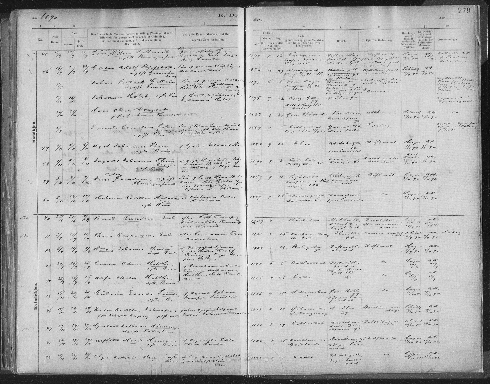 Ministerialprotokoller, klokkerbøker og fødselsregistre - Sør-Trøndelag, AV/SAT-A-1456/603/L0162: Parish register (official) no. 603A01, 1879-1895, p. 279