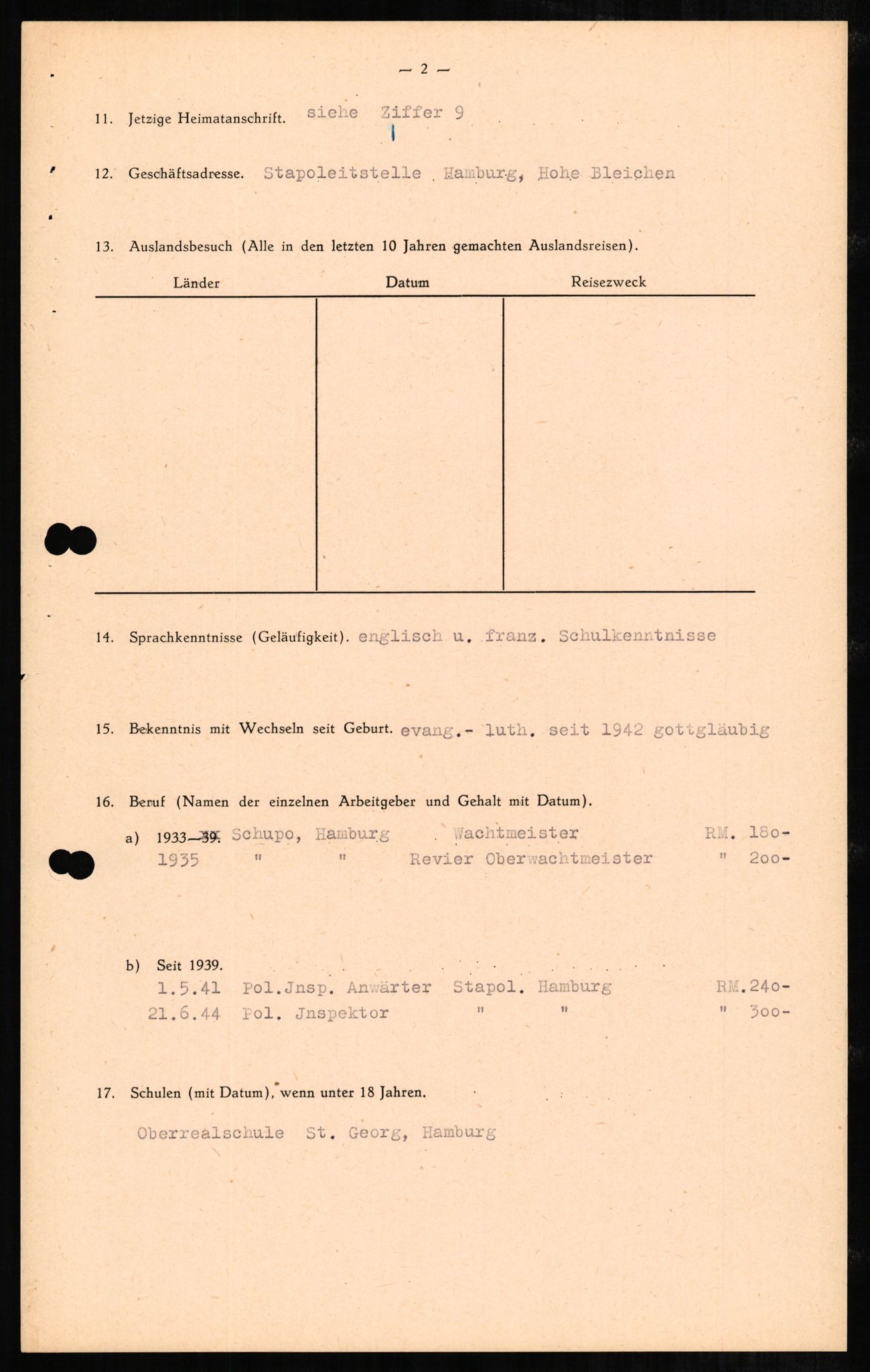 Forsvaret, Forsvarets overkommando II, AV/RA-RAFA-3915/D/Db/L0002: CI Questionaires. Tyske okkupasjonsstyrker i Norge. Tyskere., 1945-1946, p. 318