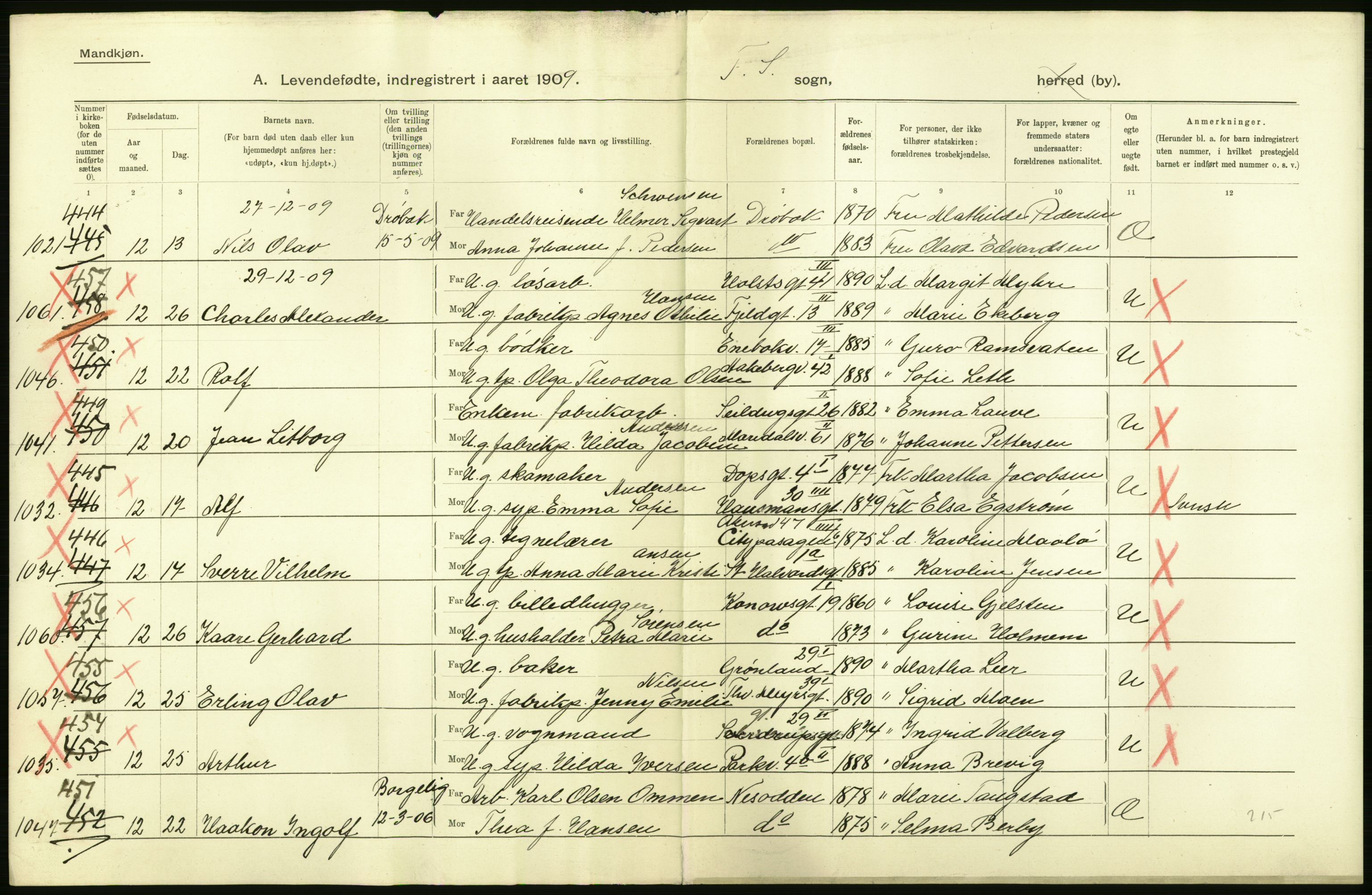 Statistisk sentralbyrå, Sosiodemografiske emner, Befolkning, AV/RA-S-2228/D/Df/Dfa/Dfag/L0006: Kristiania: Levendefødte menn og kvinner., 1909, p. 4