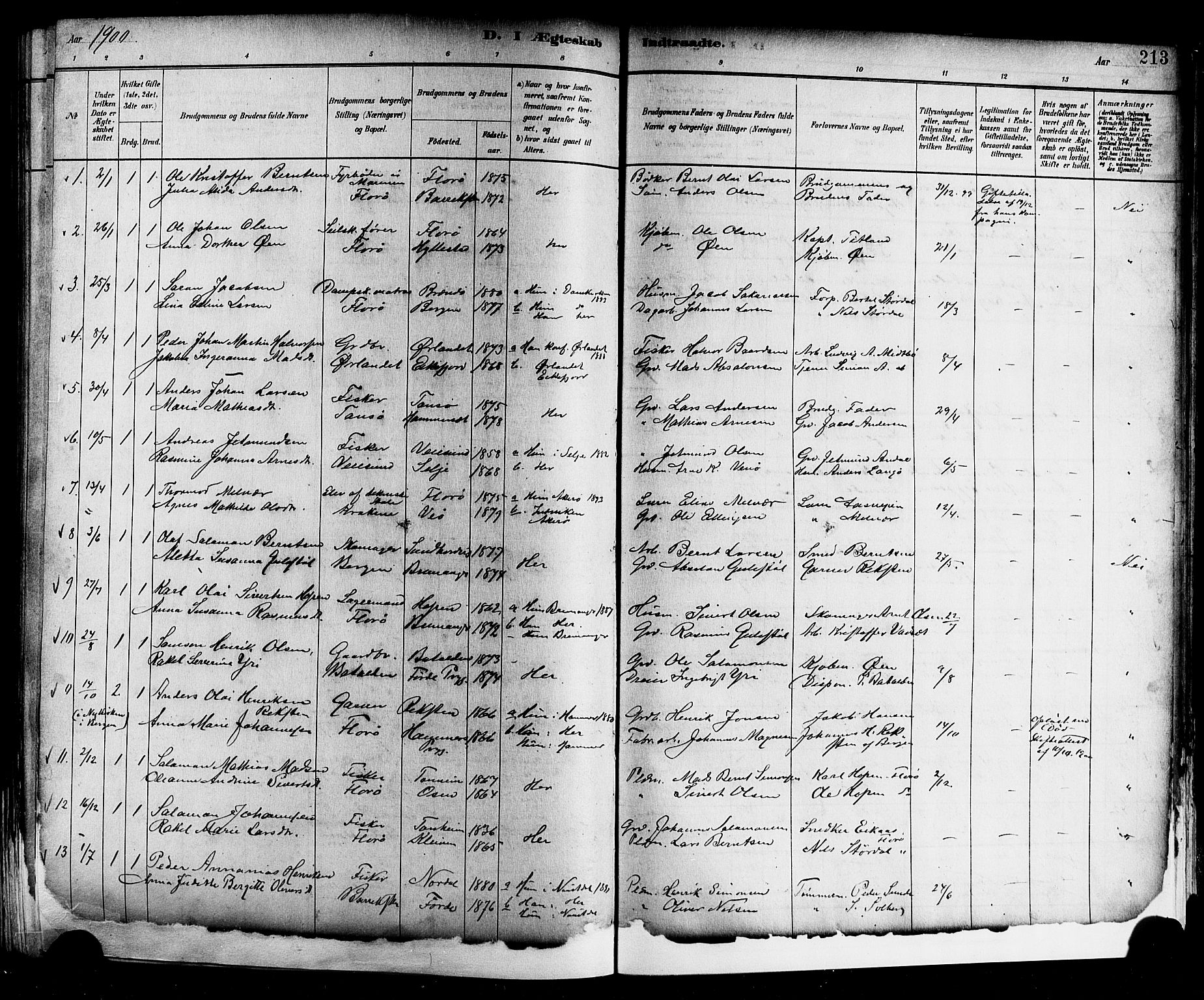 Kinn sokneprestembete, AV/SAB-A-80801/H/Hab/Haba/L0002: Parish register (copy) no. A 2, 1882-1906, p. 213